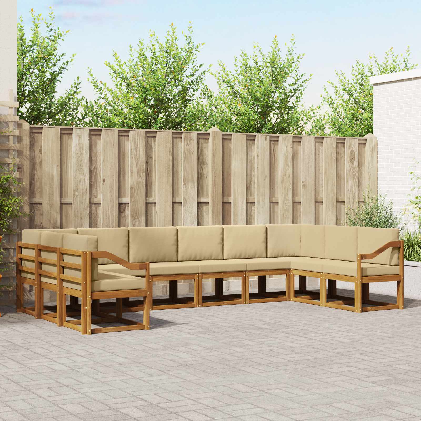 vidaXL Bankstel met kussen 10 pcs Natuurlijk en Crème