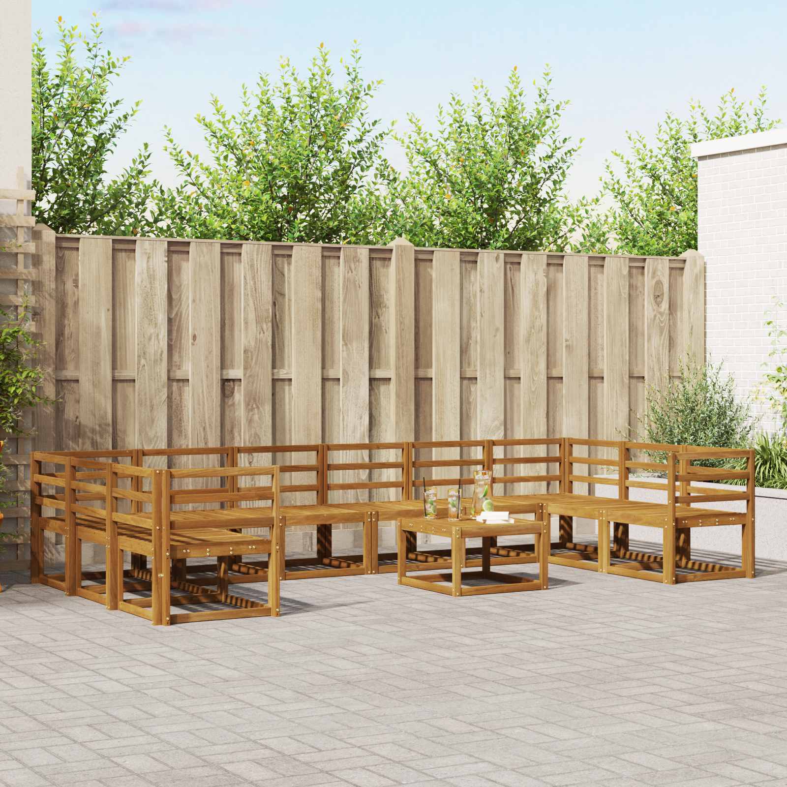 vidaXL Bankstel met kussen 11 pcs Natuurlijk en Crème