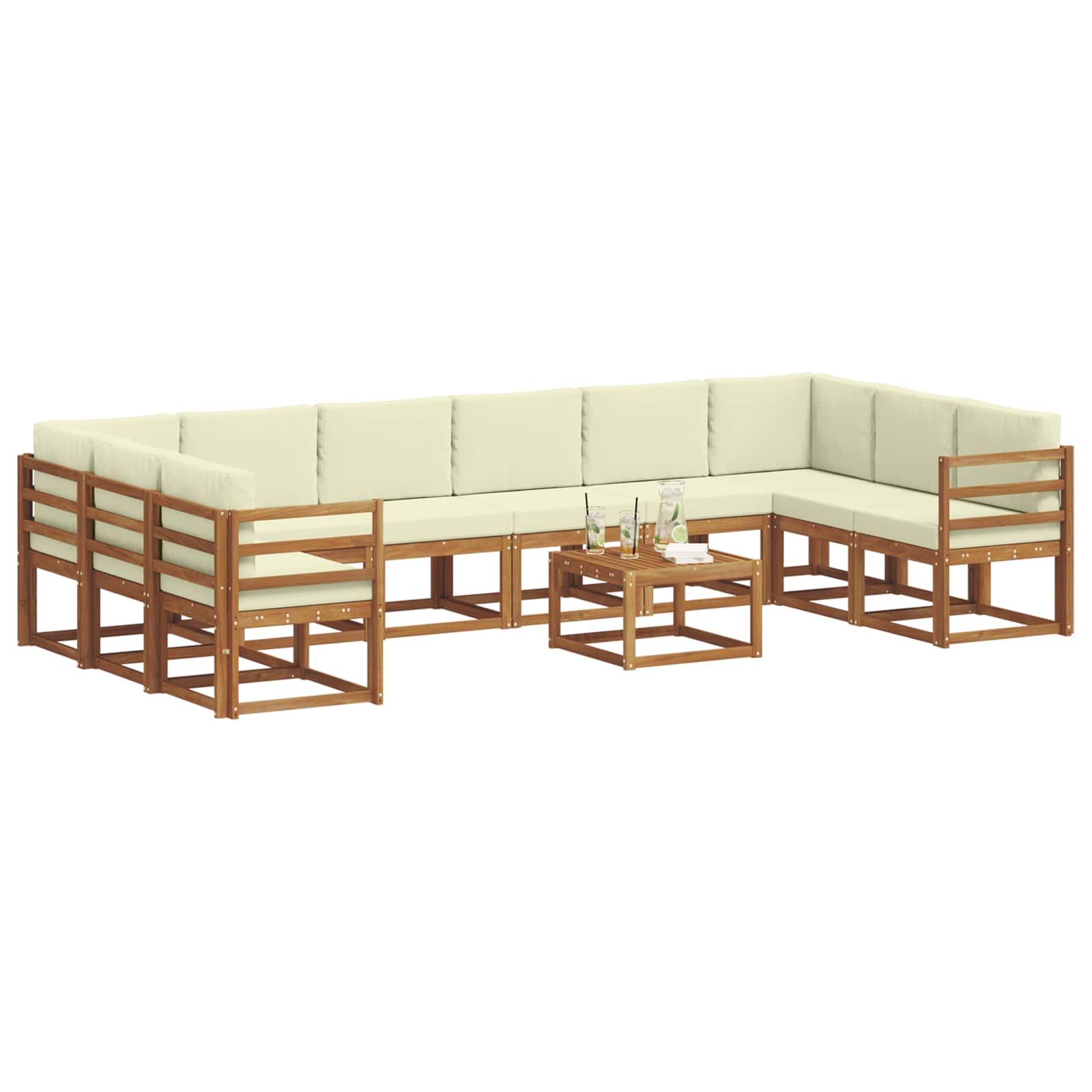 vidaXL Bankstel met kussen 11 pcs Natuurlijk en Crème