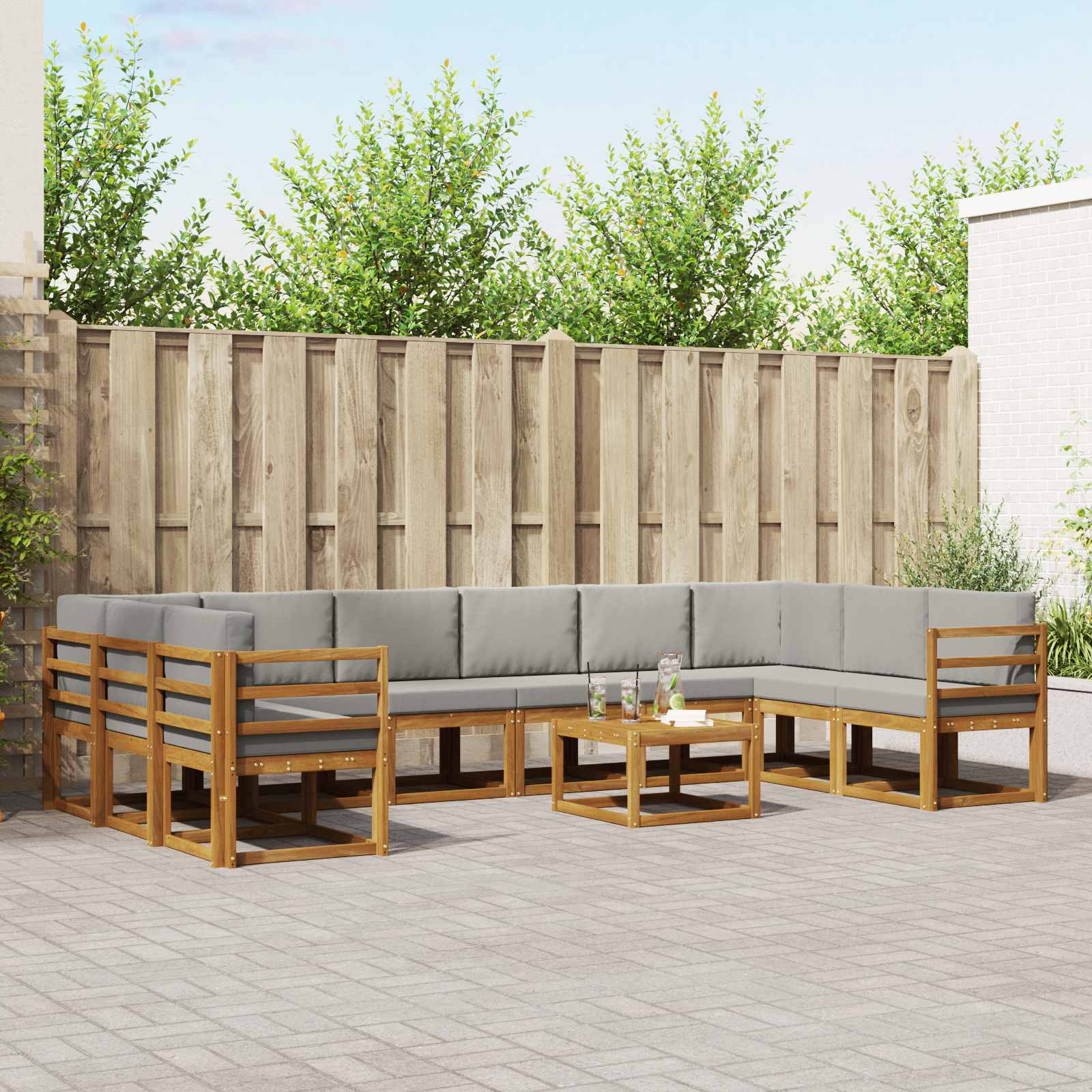vidaXL Bankstel met kussen 11 pcs Natuurlijk en Crème