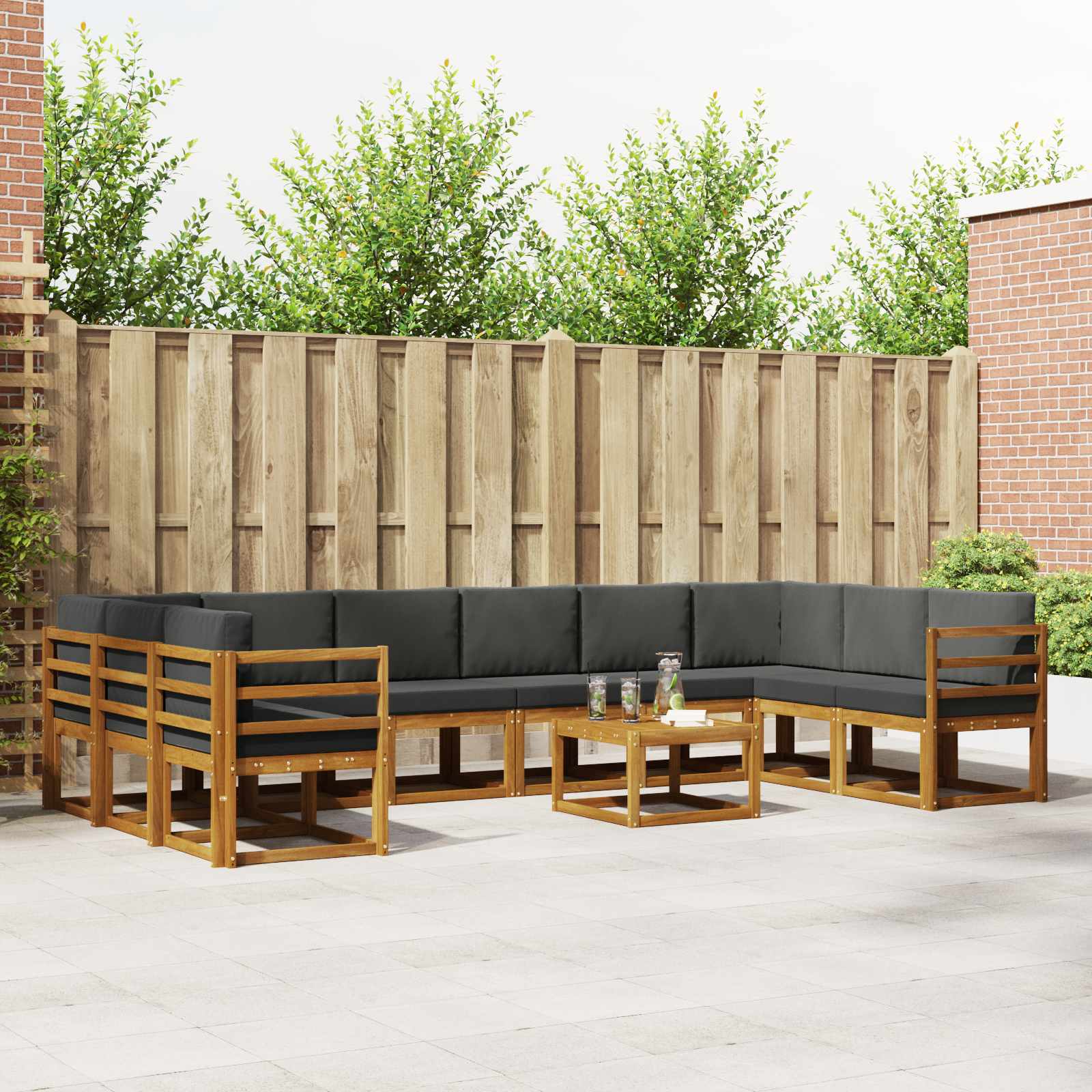 vidaXL Bankstel met kussen 11 pcs Natuurlijk en Crème