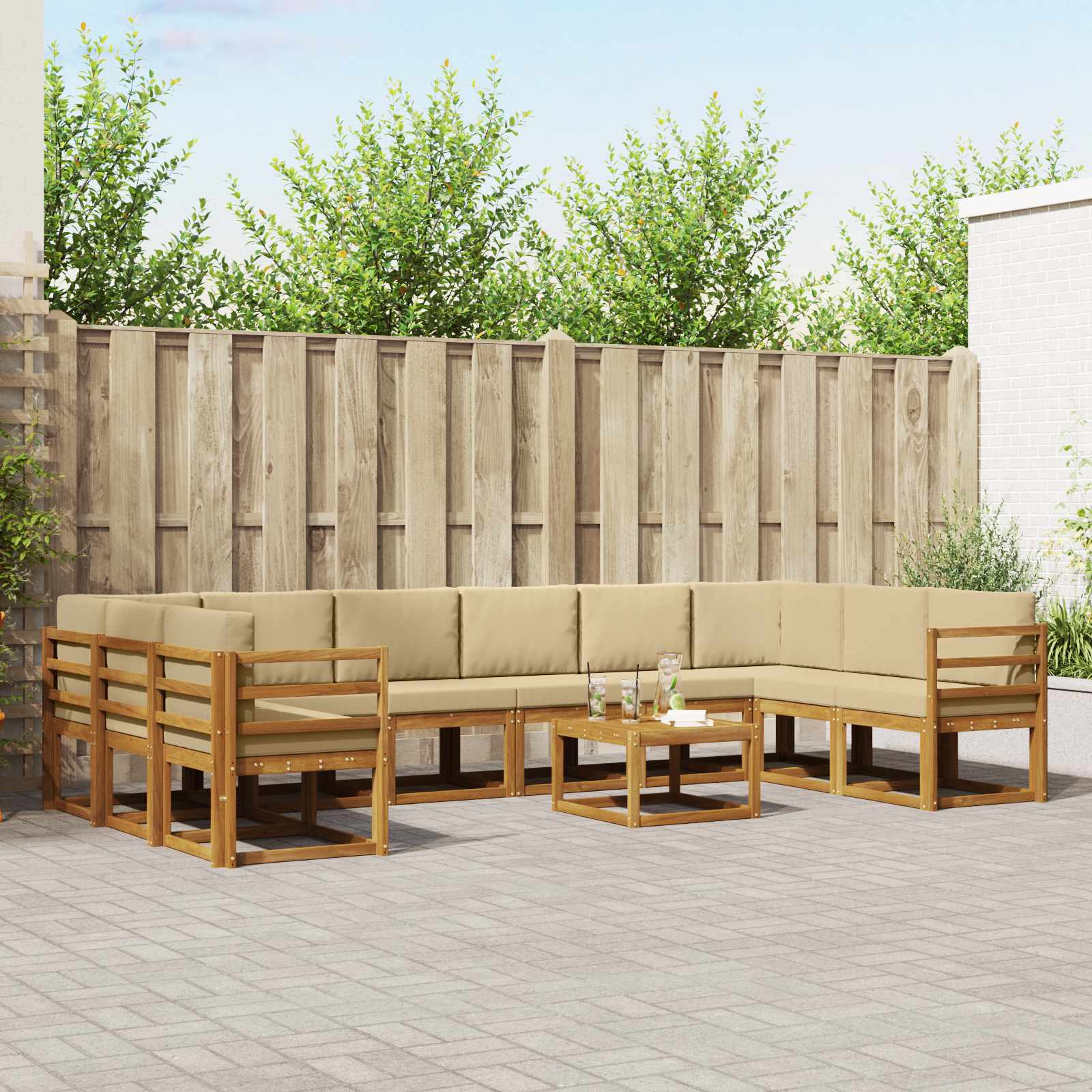 vidaXL Bankstel met kussen 11 pcs Natuurlijk en Crème
