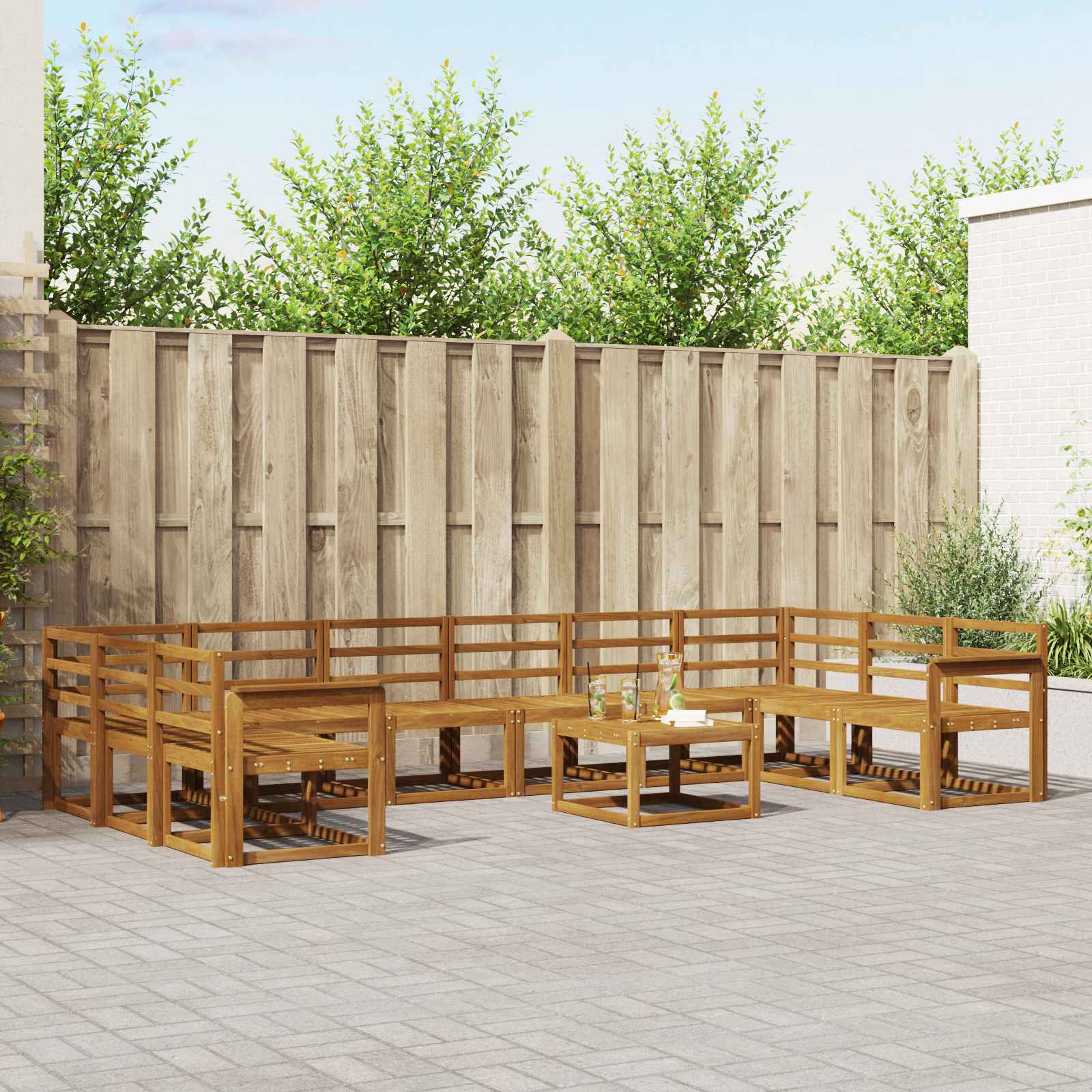 vidaXL Bankstel met kussen 11 pcs Natuurlijk en Crème