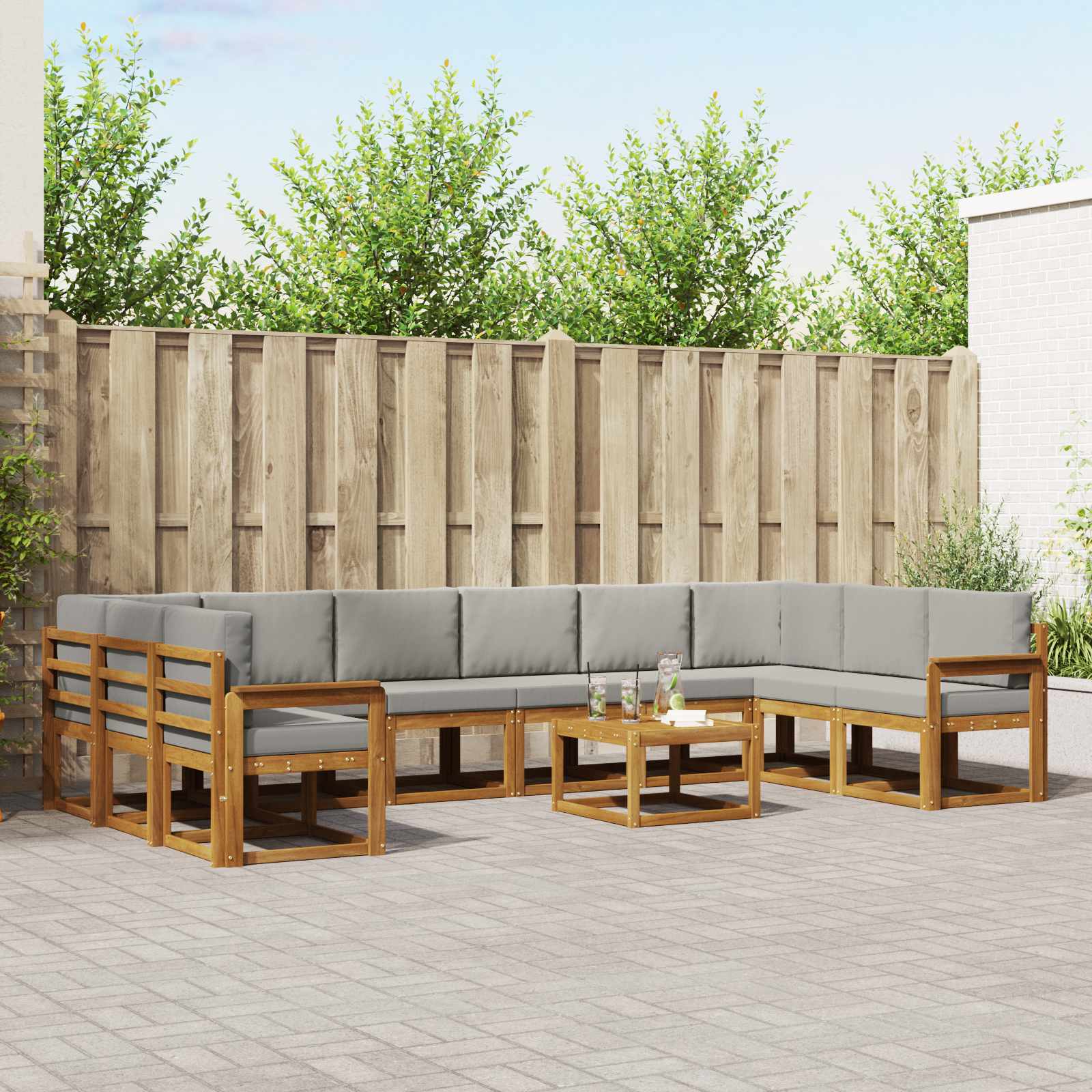 vidaXL Bankstel met kussen 11 pcs Natuurlijk en Crème