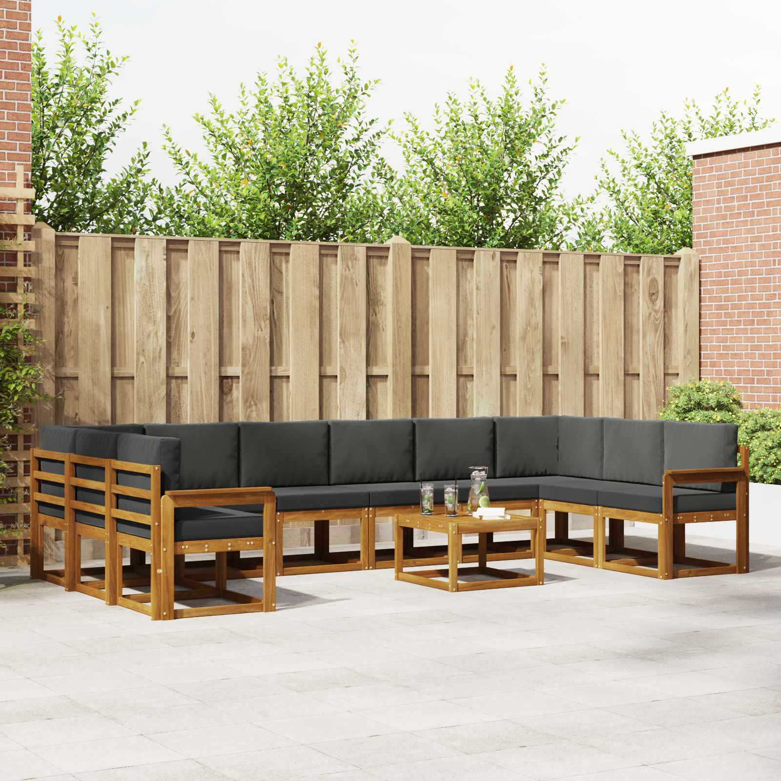 vidaXL Bankstel met kussen 11 pcs Natuurlijk en Crème