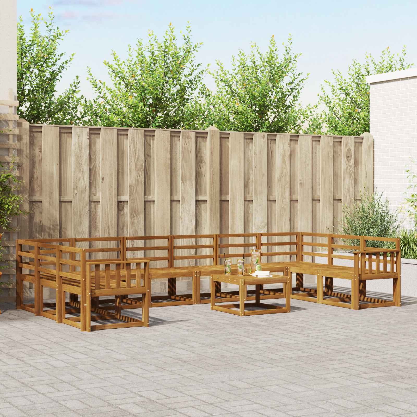 vidaXL Bankstel met kussen 11 pcs Natuurlijk en Crème