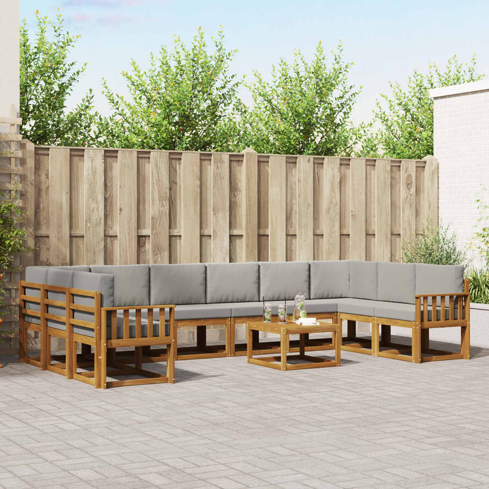 vidaXL Bankstel met kussen 11 pcs Natuurlijk en Crème