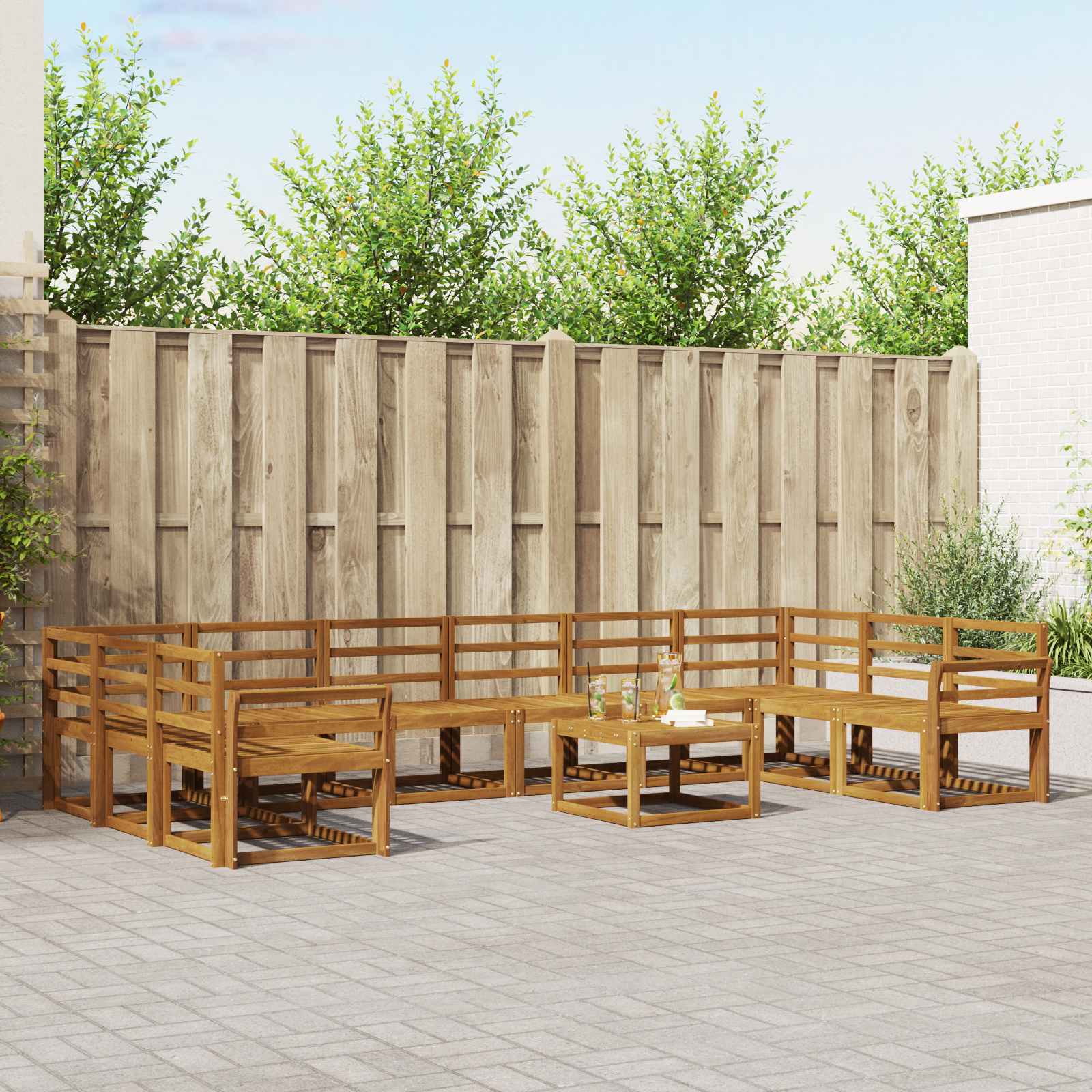 vidaXL Bankstel met kussen 11 pcs Natuurlijk en Crème