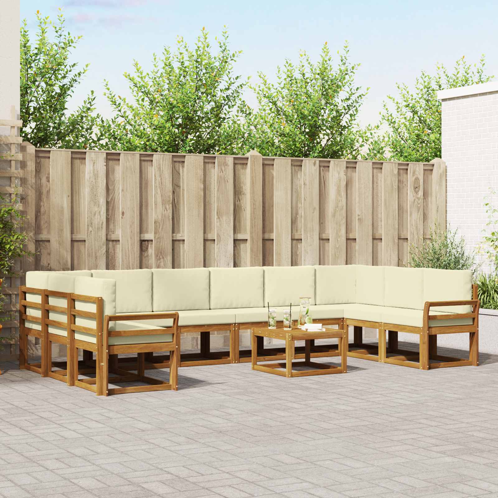 vidaXL Bankstel met kussen 11 pcs Natuurlijk en Crème