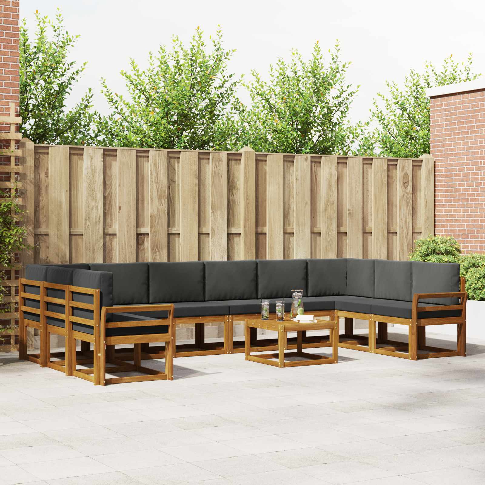 vidaXL Bankstel met kussen 11 pcs Natuurlijk en Crème