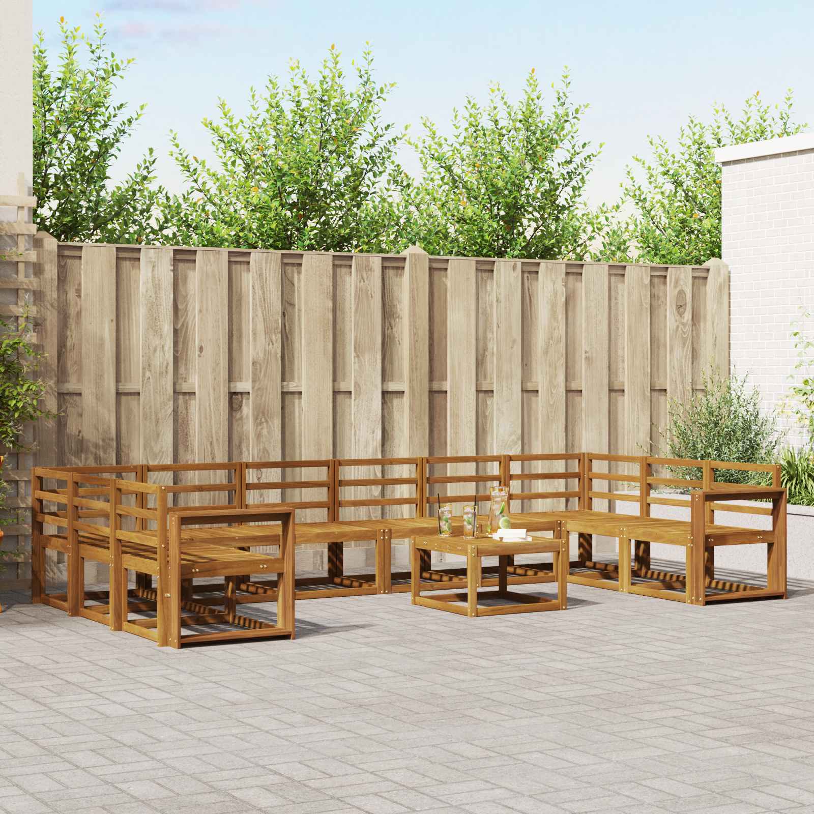 vidaXL Bankstel met kussen 11 pcs Natuurlijk en Crème