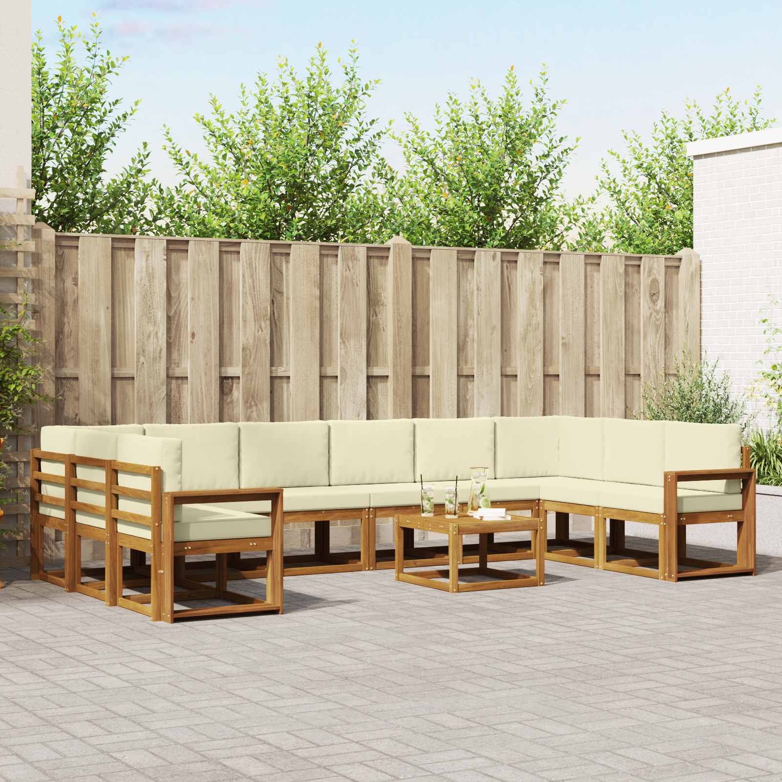 vidaXL Bankstel met kussen 11 pcs Natuurlijk en Crème