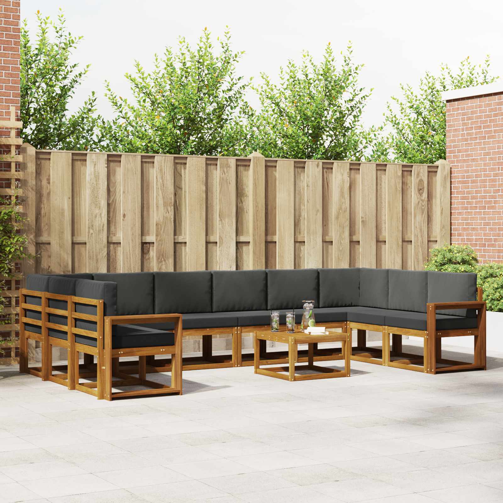 vidaXL Bankstel met kussen 11 pcs Natuurlijk en Crème