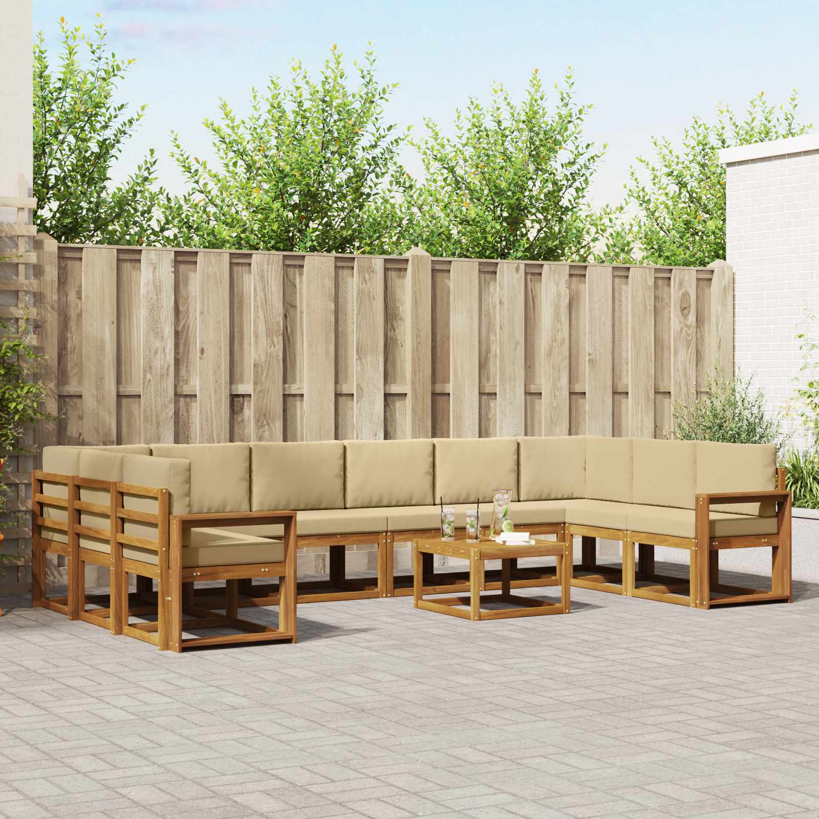vidaXL Bankstel met kussen 11 pcs Natuurlijk en Crème