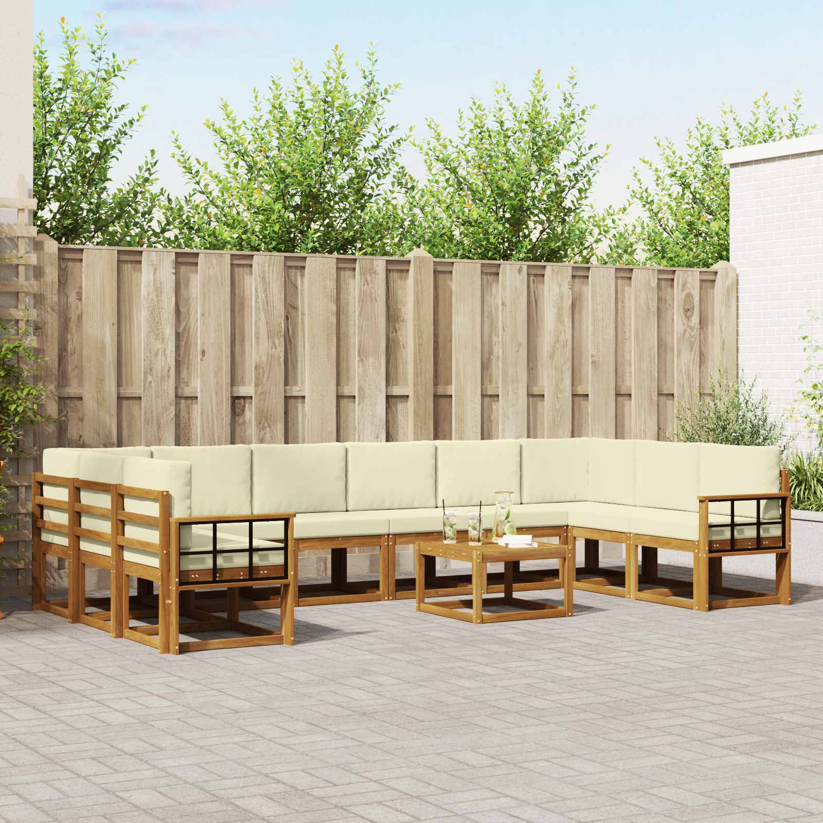 vidaXL Bankstel met kussen 11 pcs Natuurlijk en Crème