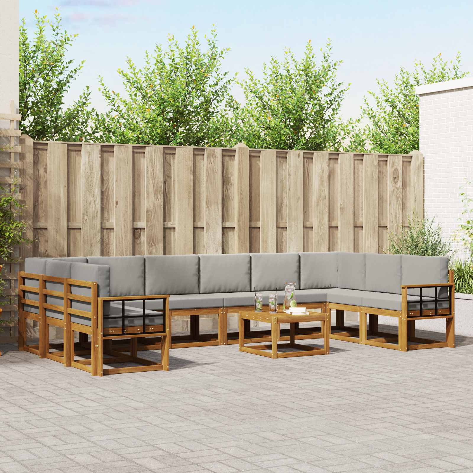 vidaXL Bankstel met kussen 11 pcs Natuurlijk en Crème