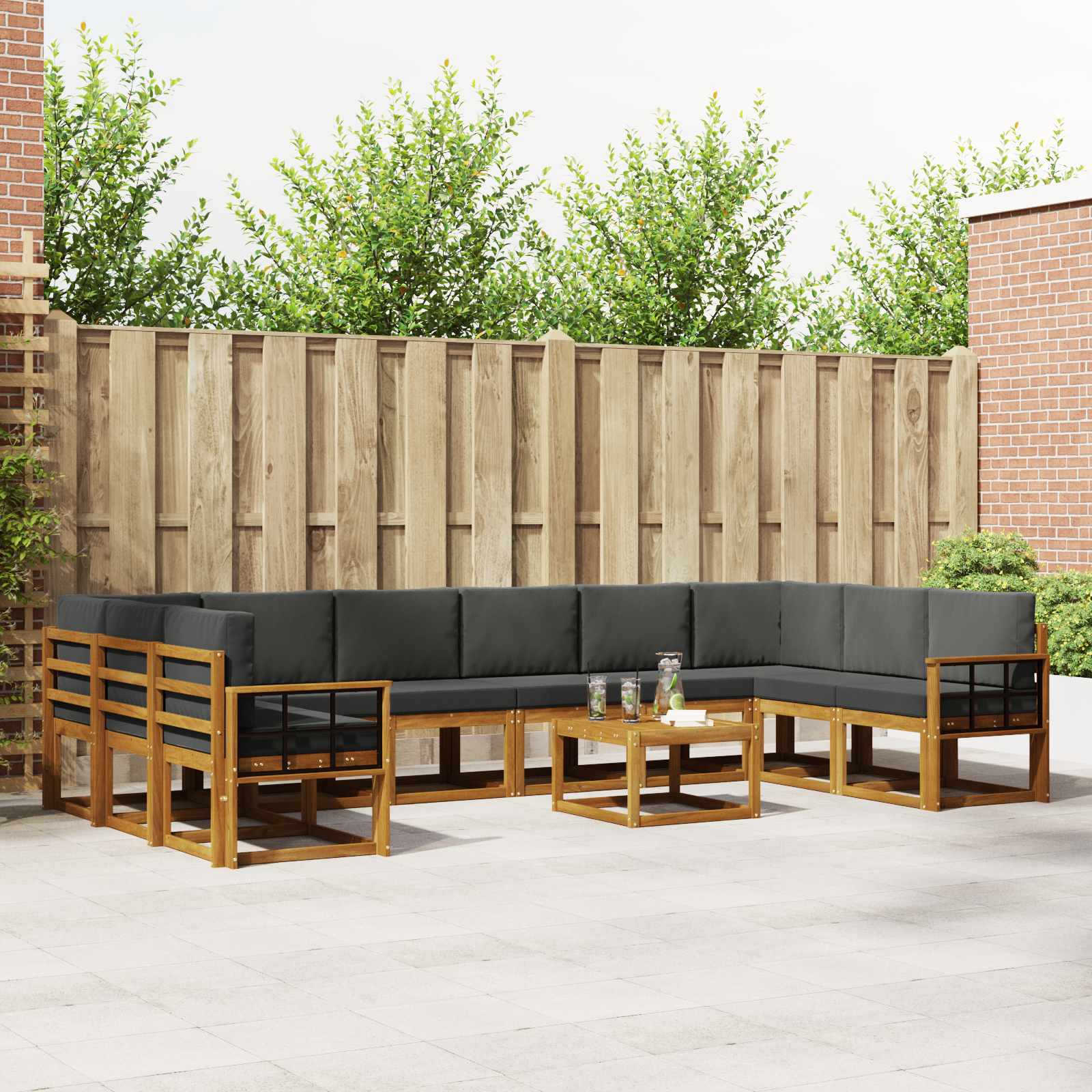 vidaXL Bankstel met kussen 11 pcs Natuurlijk en Crème