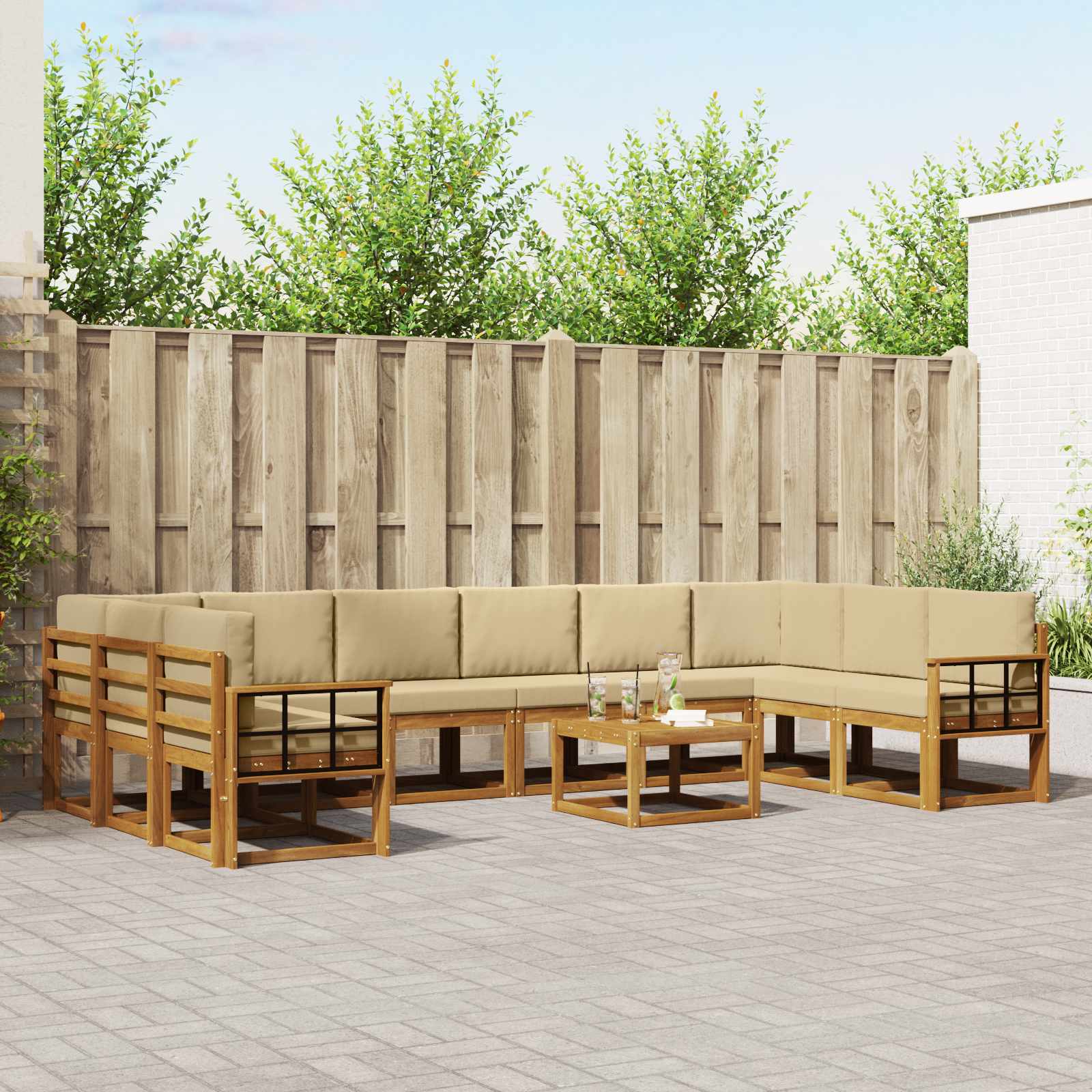 vidaXL Bankstel met kussen 11 pcs Natuurlijk en Crème