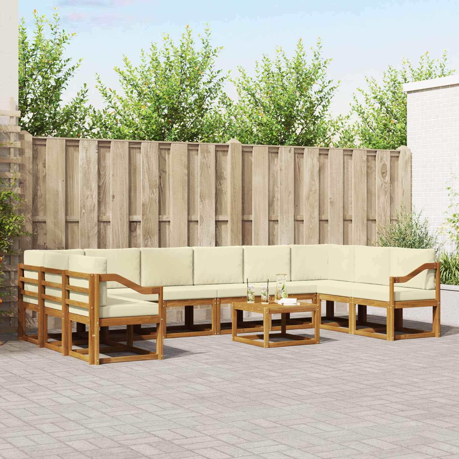 vidaXL Bankstel met kussen 11 pcs Natuurlijk en Crème