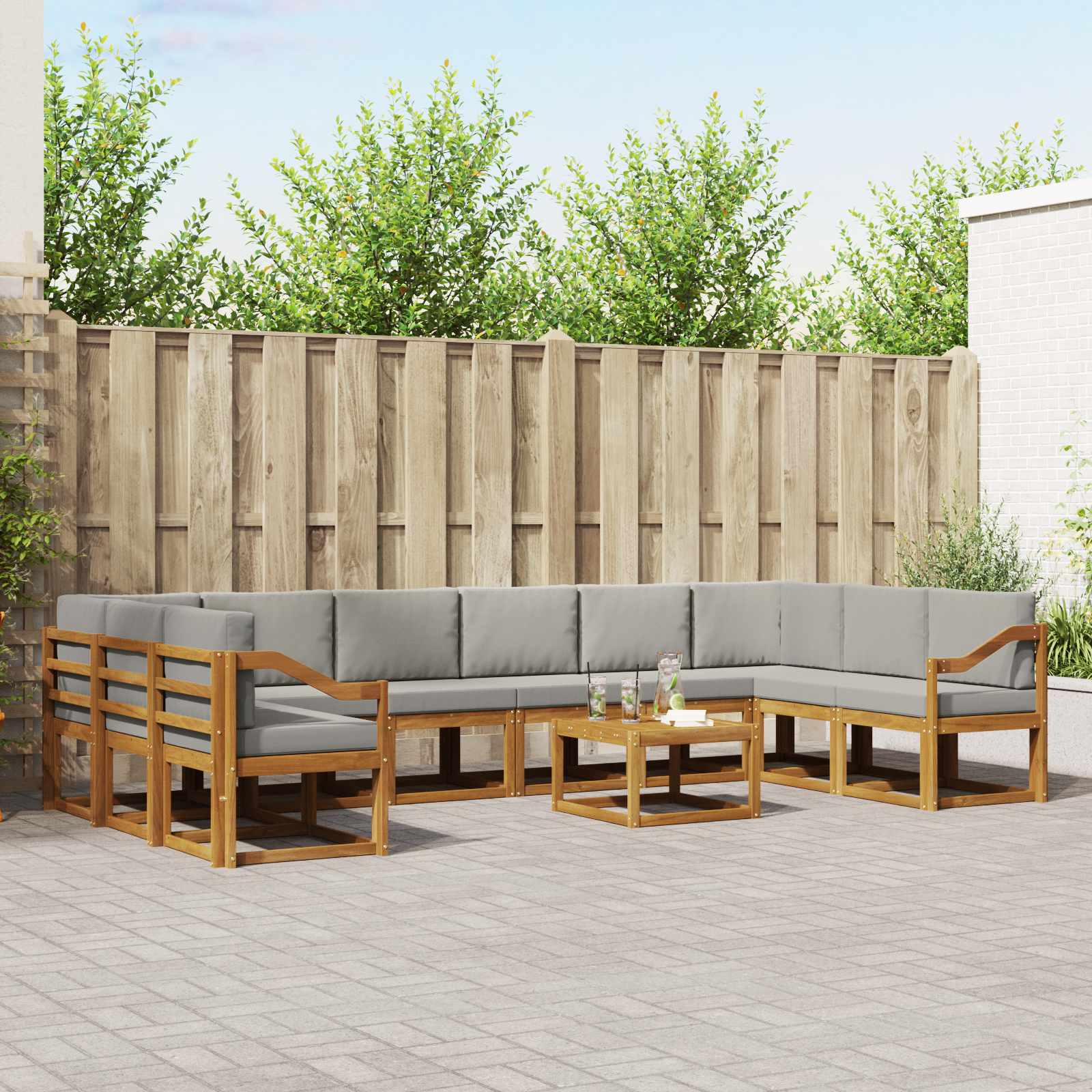 vidaXL Bankstel met kussen 11 pcs Natuurlijk en Crème