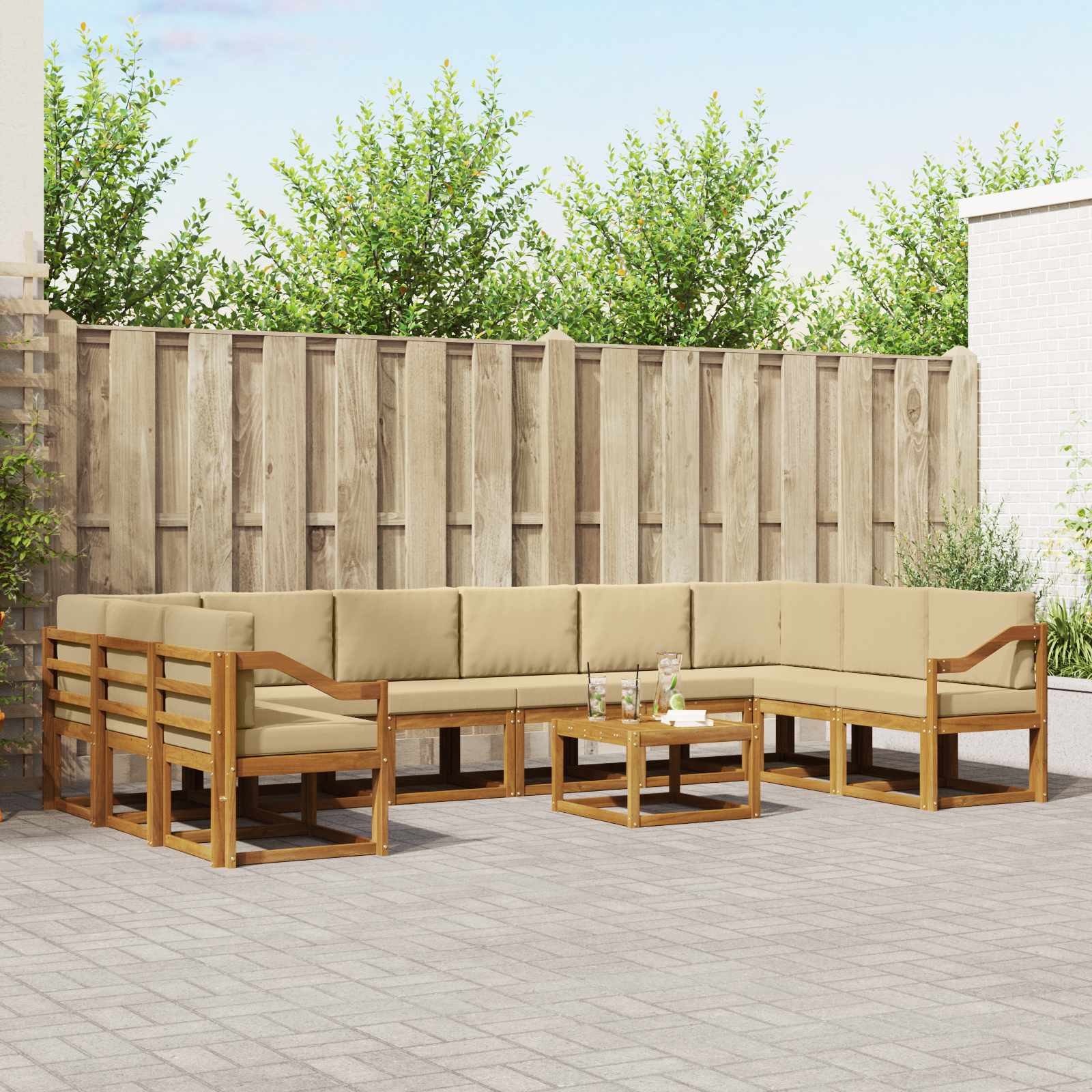 vidaXL Bankstel met kussen 11 pcs Natuurlijk en Crème