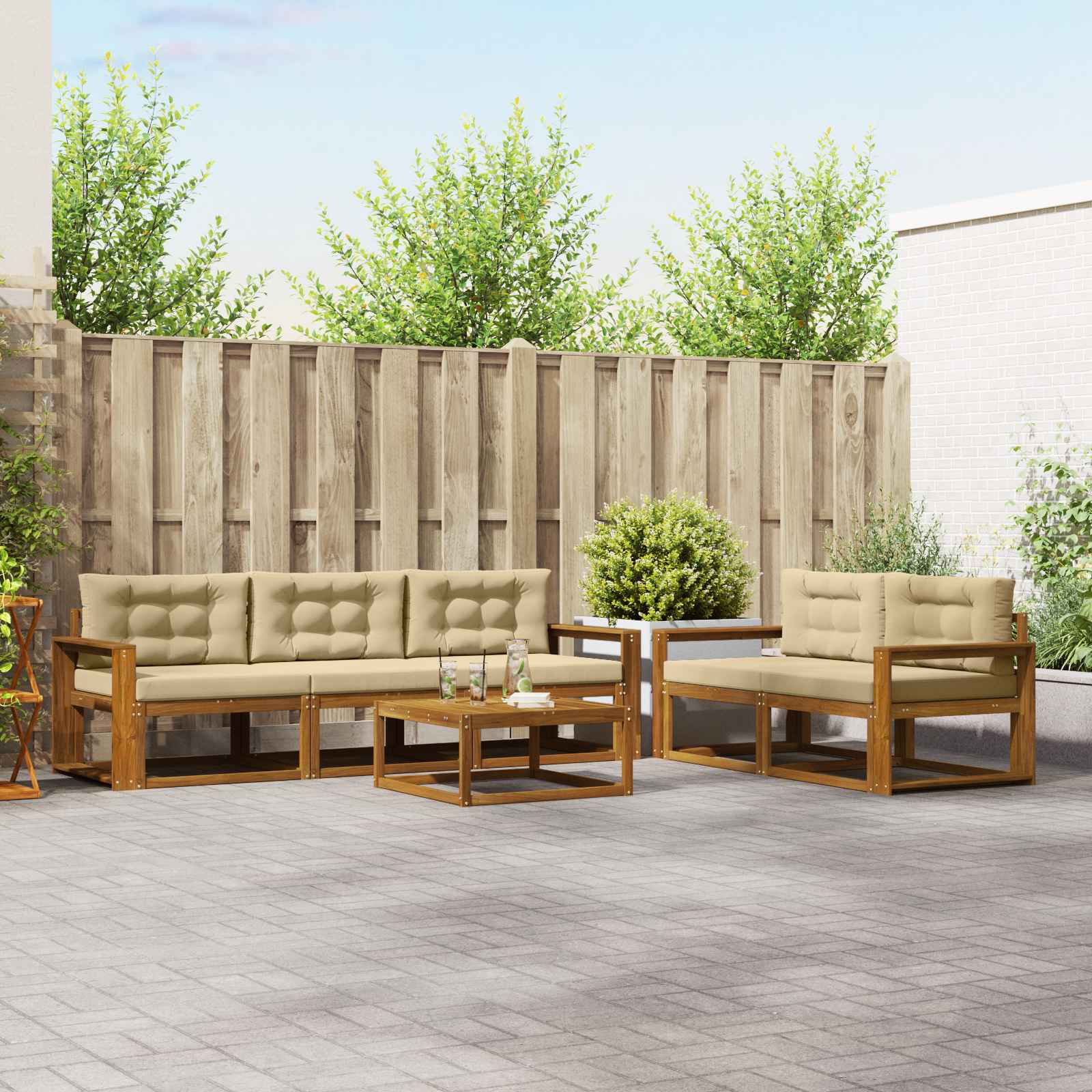 vidaXL Buiten bankenset 6 pcs Naturel Massief Acaciahout