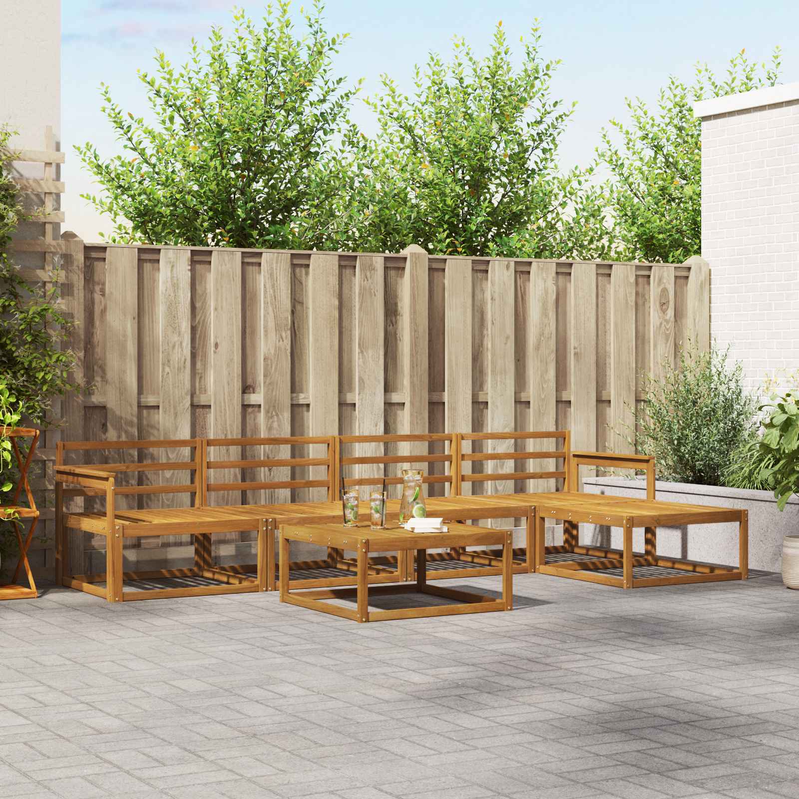 vidaXL Buiten bankenset 6 pcs Naturel Massief Acaciahout