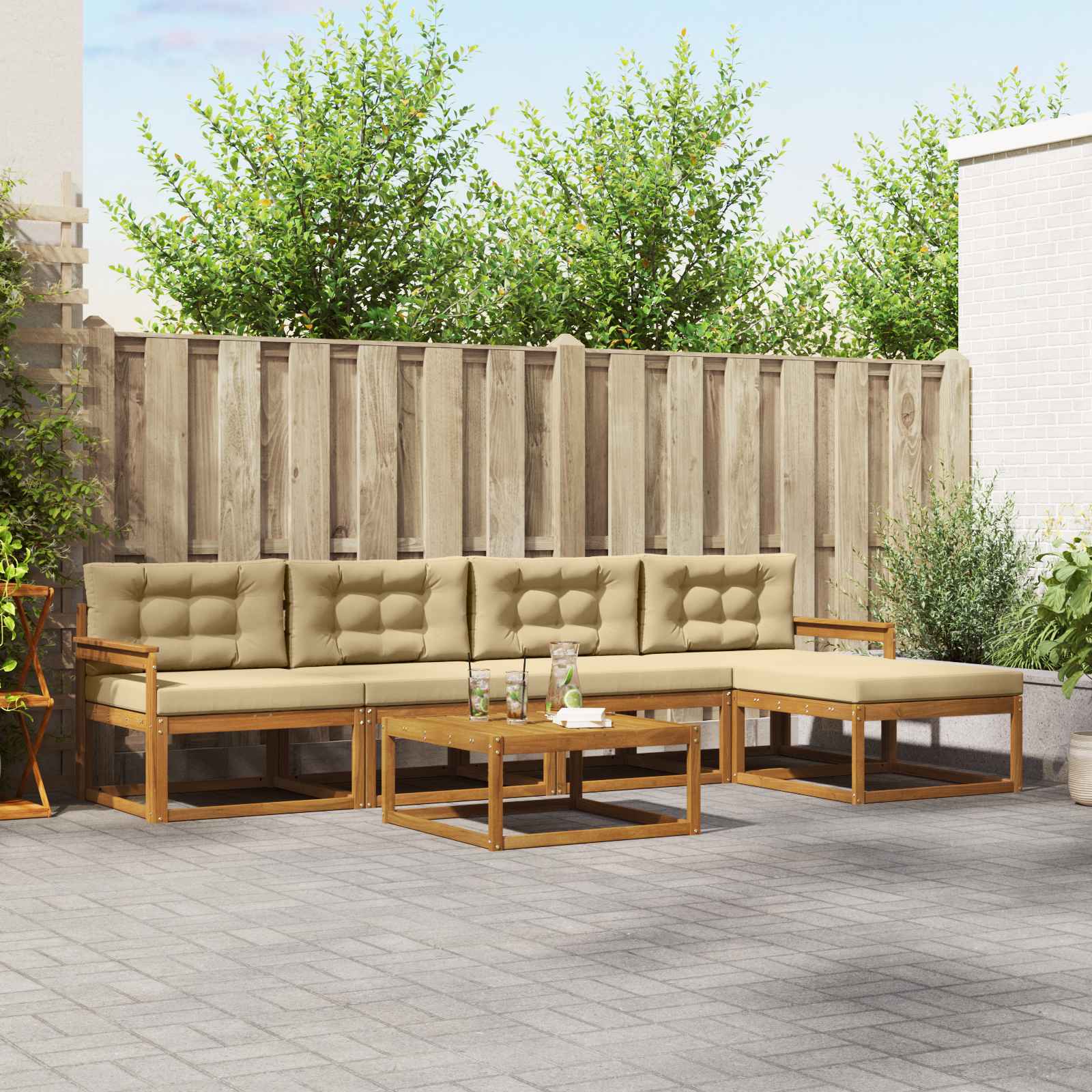 vidaXL Buiten bankenset 6 pcs Naturel Massief Acaciahout