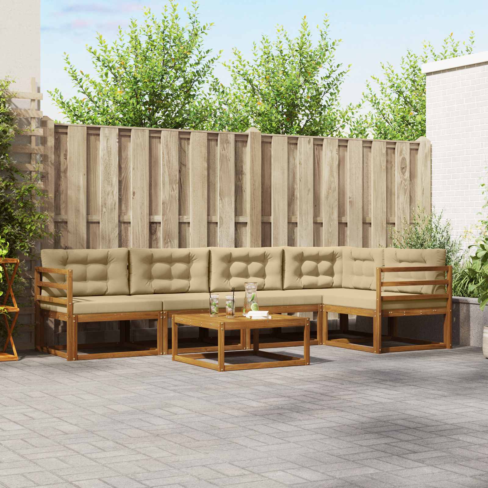 vidaXL Buiten bankenset 6 pcs Naturel Massief Acaciahout