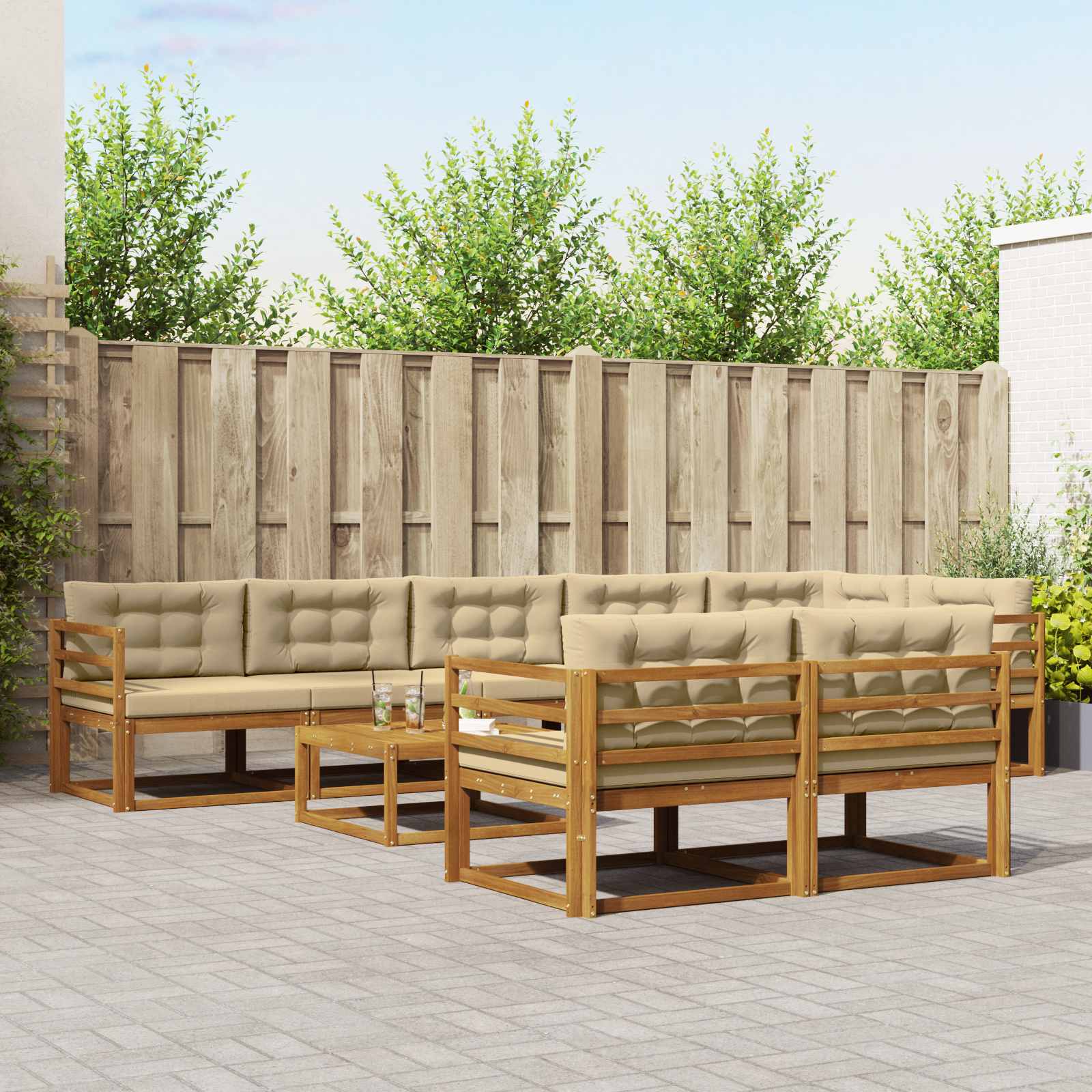 vidaXL Buiten bankenset 9 pcs Naturel Massief Acaciahout