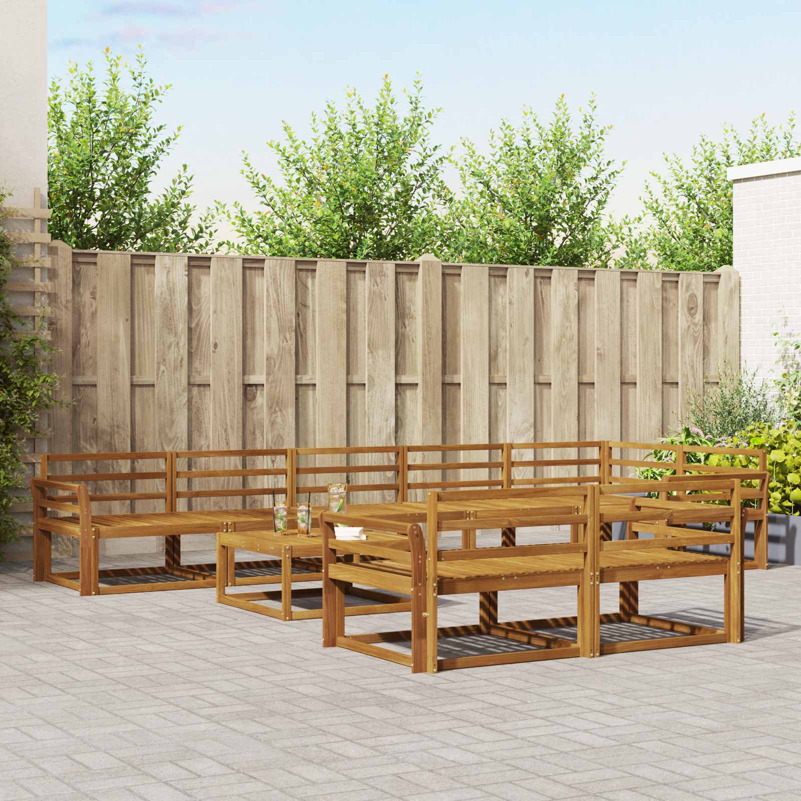 vidaXL Buiten bankenset 9 pcs Naturel Massief Acaciahout