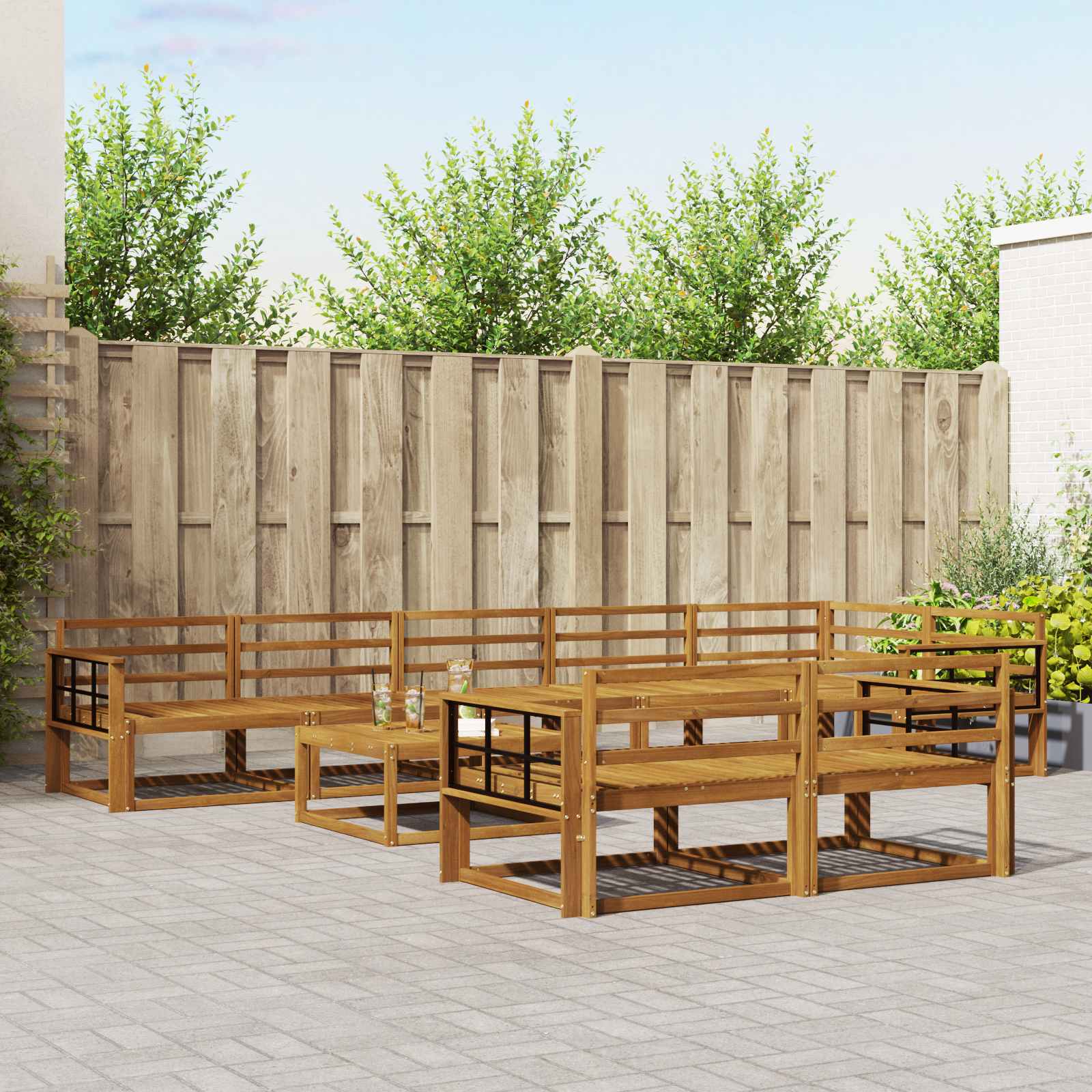 vidaXL Buiten bankenset 9 pcs Naturel Massief Acaciahout
