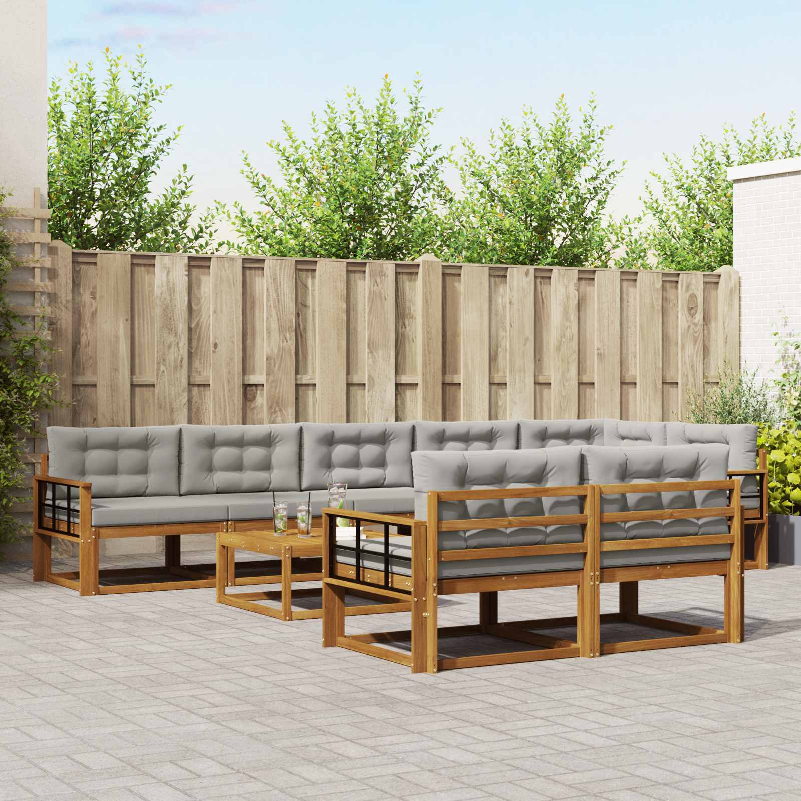 vidaXL Buiten bankenset 9 pcs Naturel Massief Acaciahout