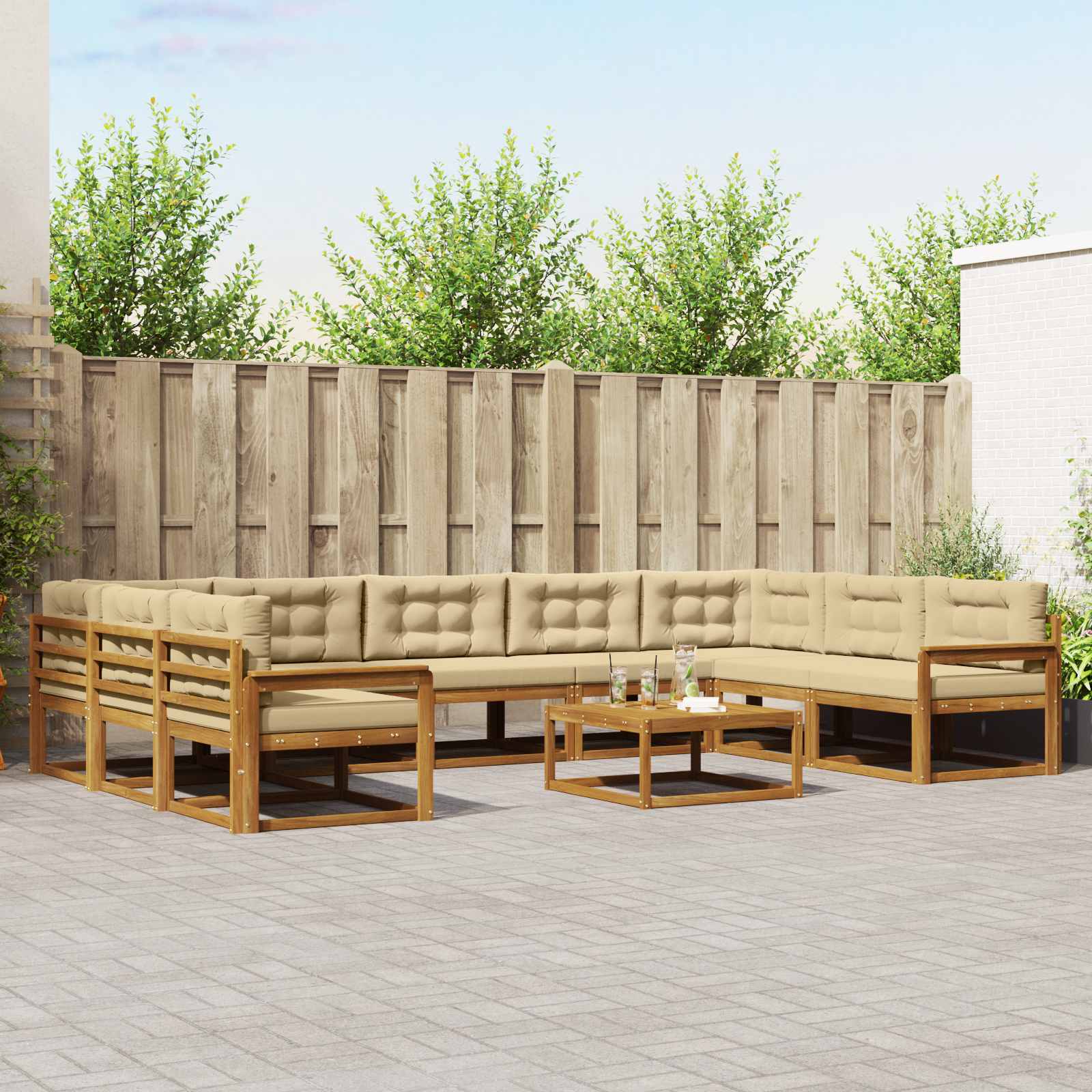 vidaXL Buiten bankenset 10 pcs Naturel Massief Acaciahout
