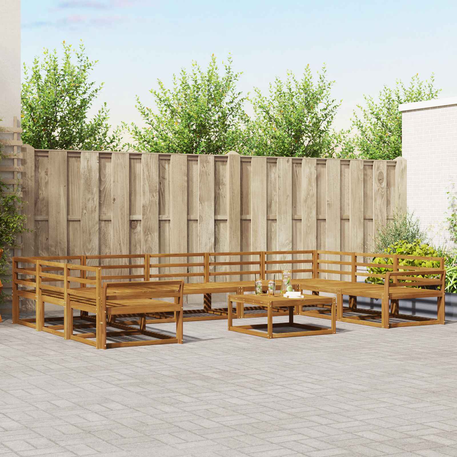 vidaXL Buiten bankenset 10 pcs Naturel Massief Acaciahout