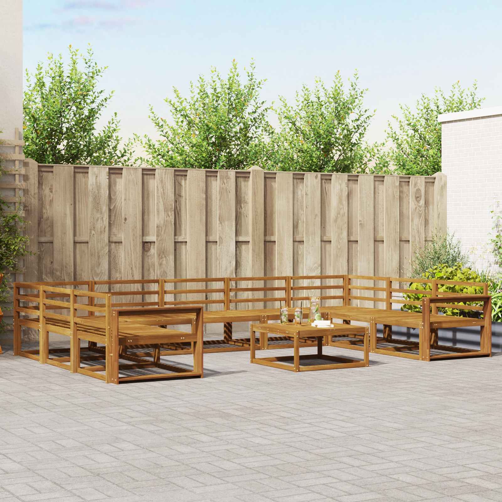 vidaXL Buiten bankenset 10 pcs Naturel Massief Acaciahout