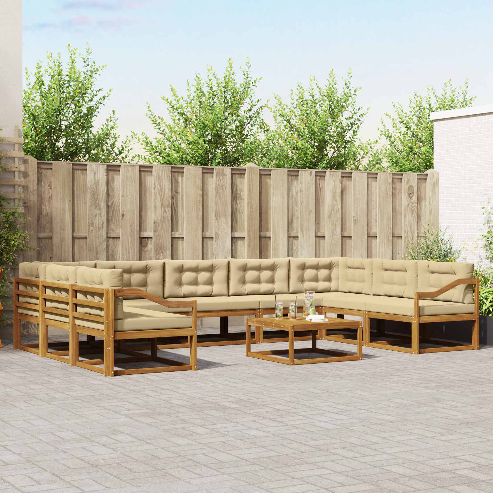 vidaXL Buiten bankenset 10 pcs Naturel Massief Acaciahout