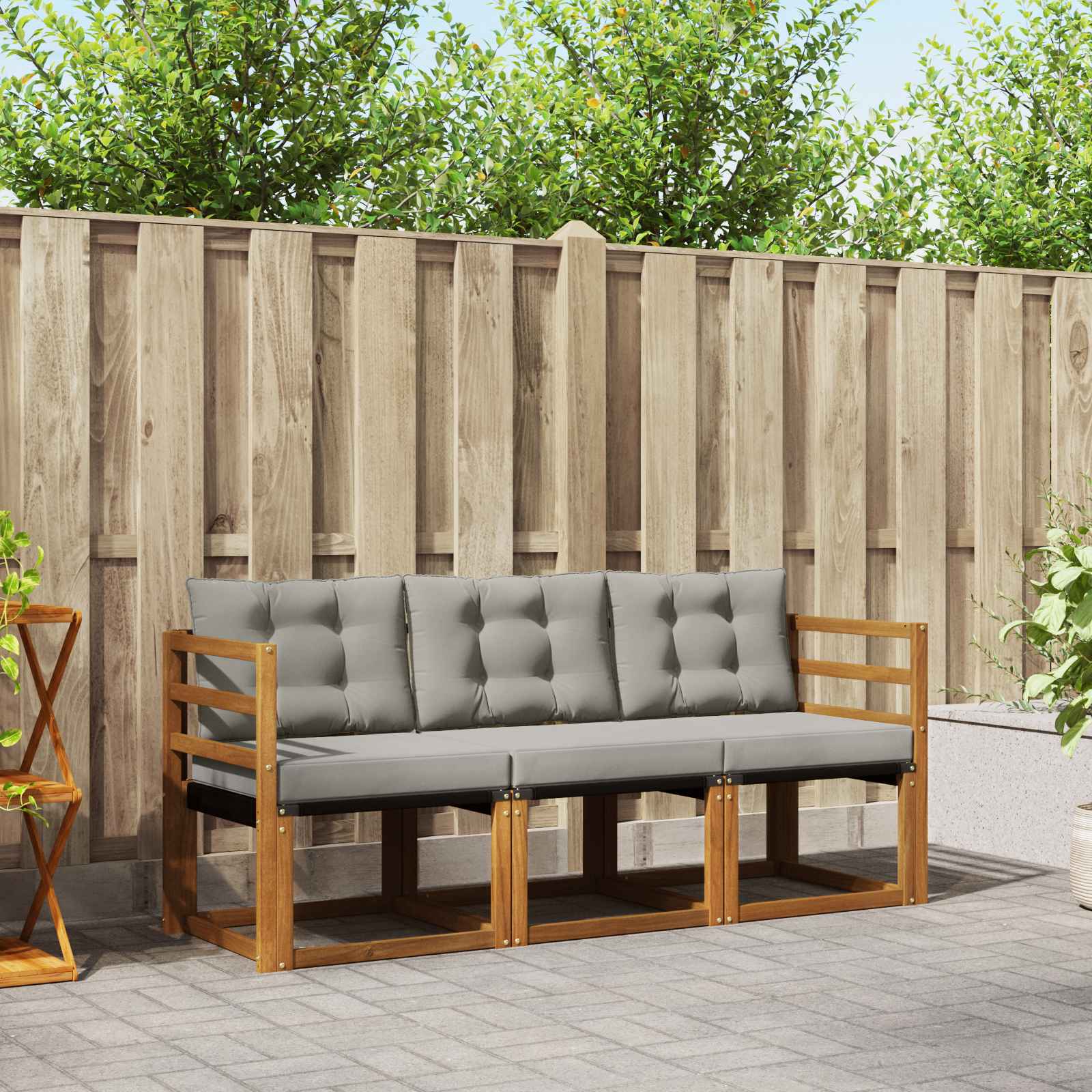 vidaXL Buiten bankenset met kussen 3 pcs Natuurlijk en Crème