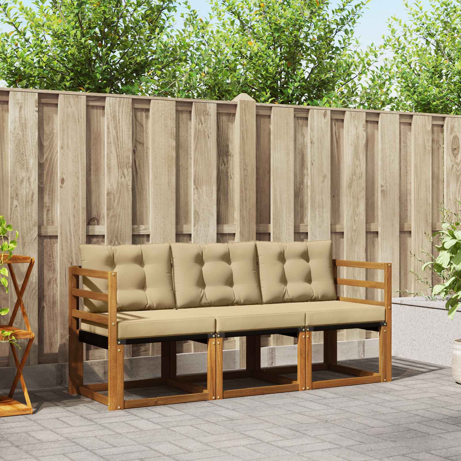vidaXL Buiten bankenset met kussen 3 pcs Natuurlijk en Crème