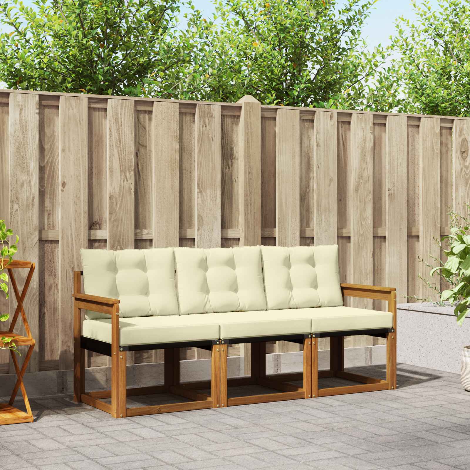 vidaXL Buiten bankenset met kussen 3 pcs Natuurlijk en Crème