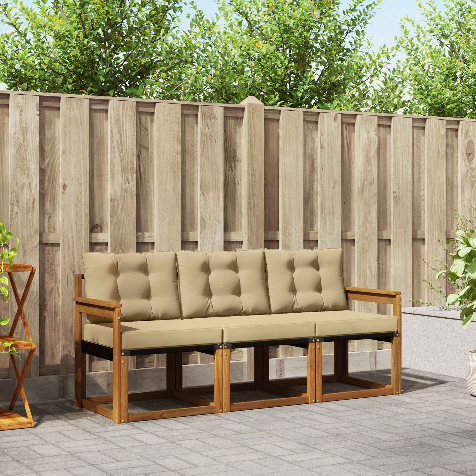 vidaXL Buiten bankenset met kussen 3 pcs Natuurlijk en Crème