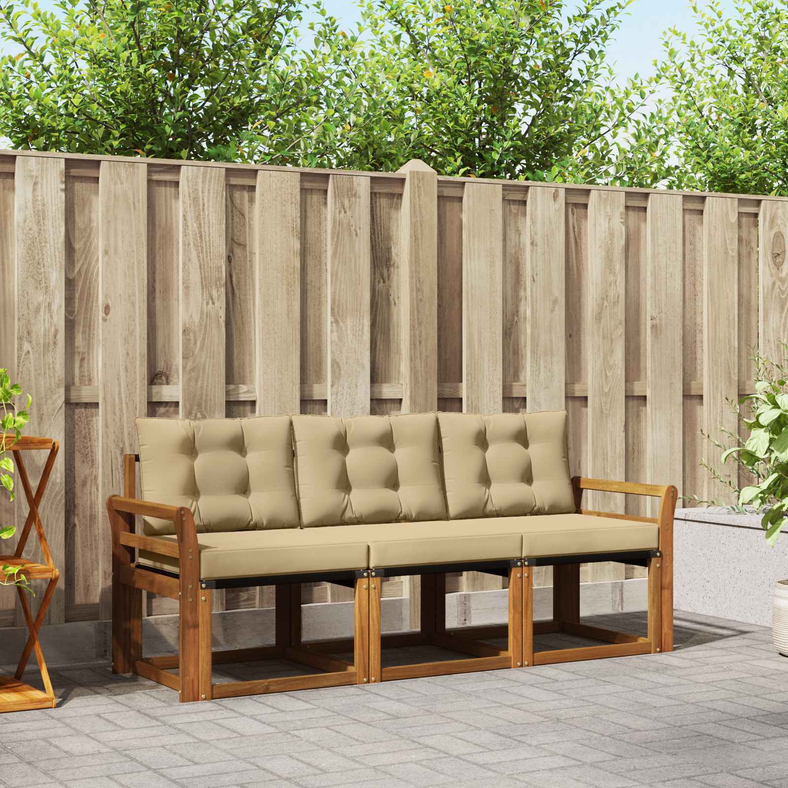 vidaXL Buiten bankenset met kussen 3 pcs Natuurlijk en Crème
