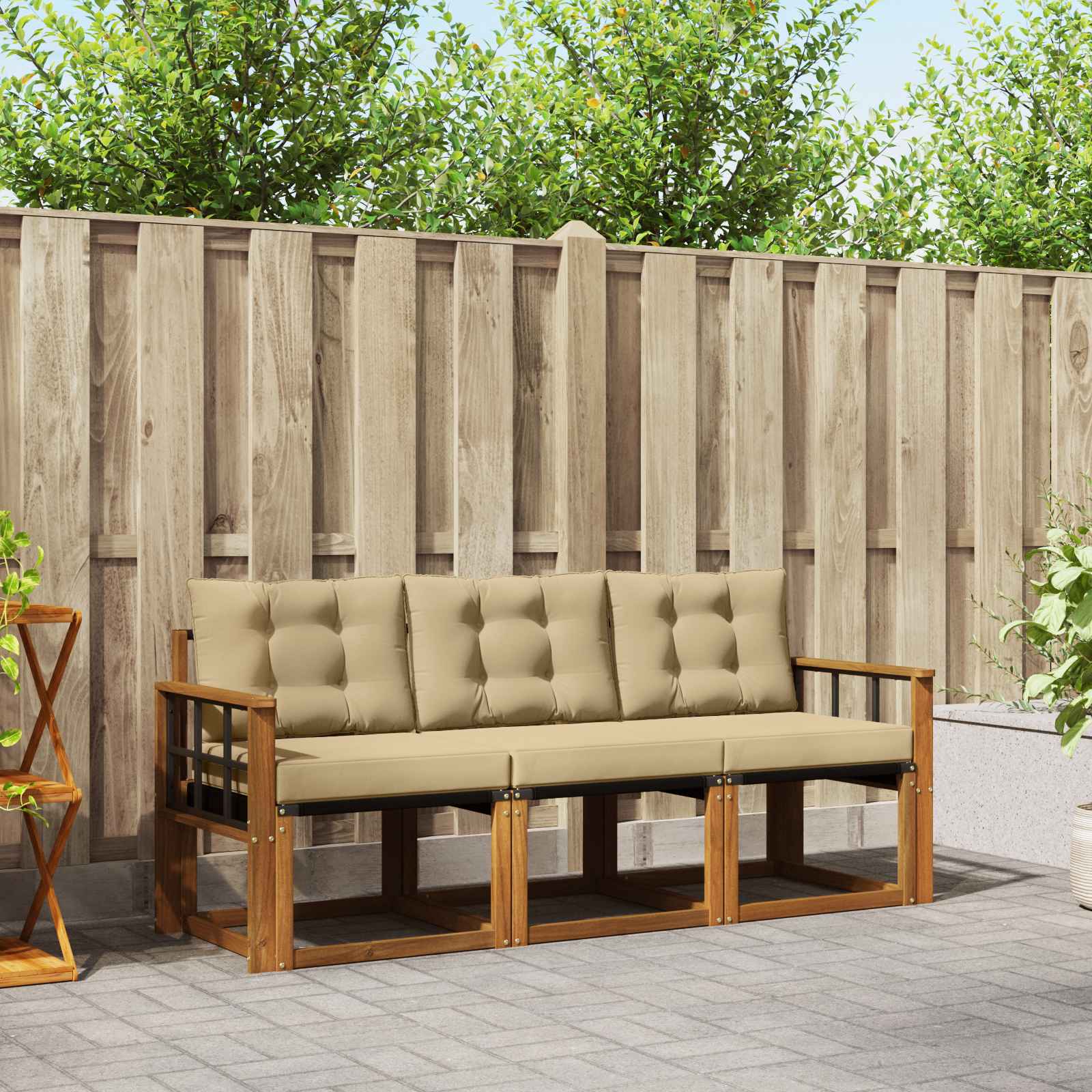 vidaXL Buiten bankenset met kussen 3 pcs Natuurlijk en Crème