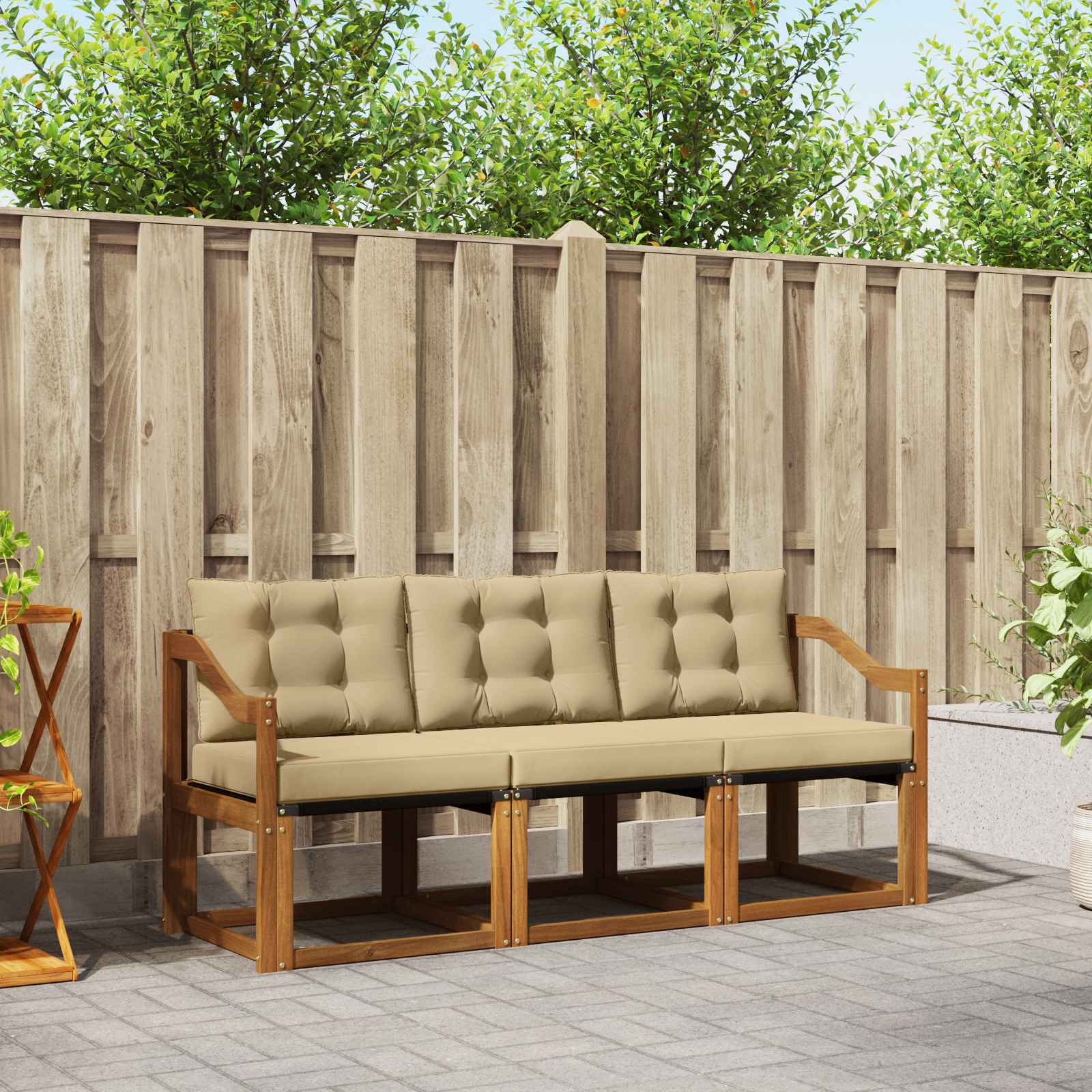 vidaXL Buiten bankenset met kussen 3 pcs Natuurlijk en Crème