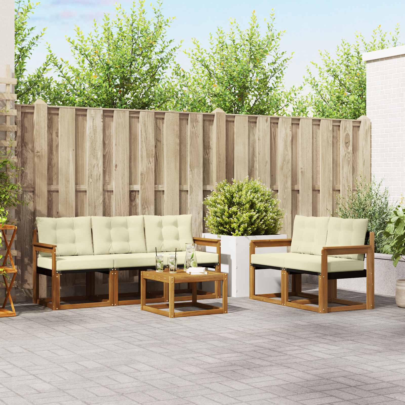 vidaXL Buiten bankenset met kussen 6 pcs Natuurlijk en Crème