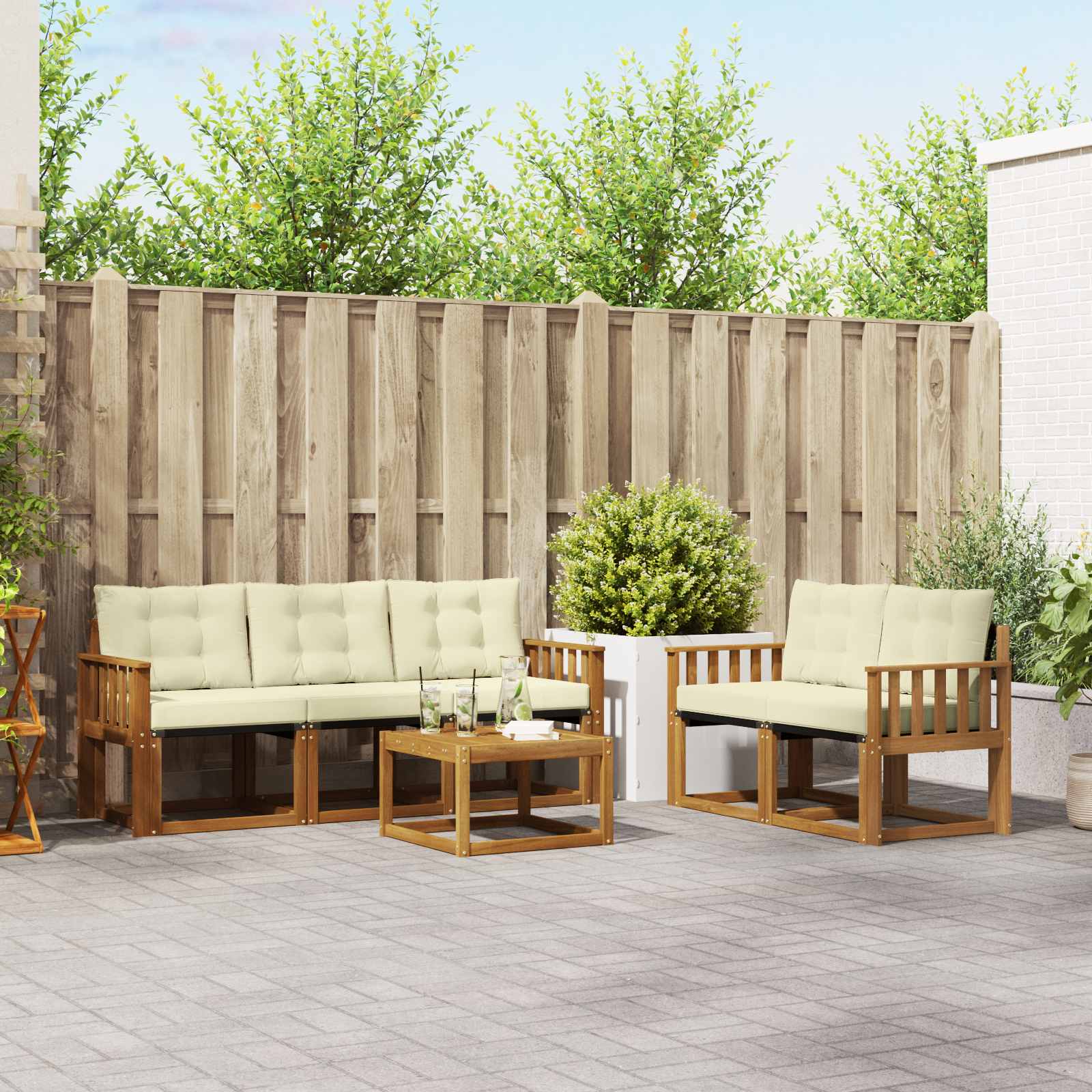 vidaXL Buiten bankenset met kussen 6 pcs Natuurlijk en Crème