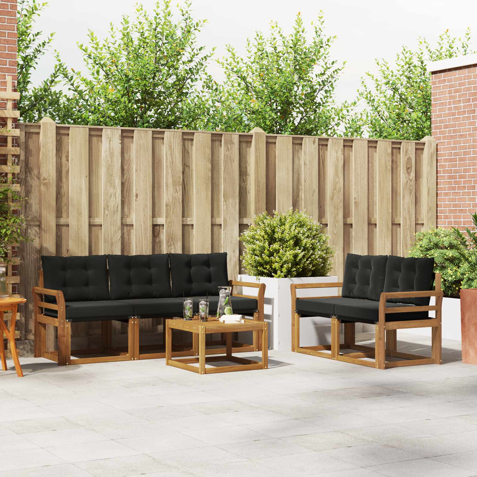 vidaXL Buiten bankenset met kussen 6 pcs Natuurlijk en Crème