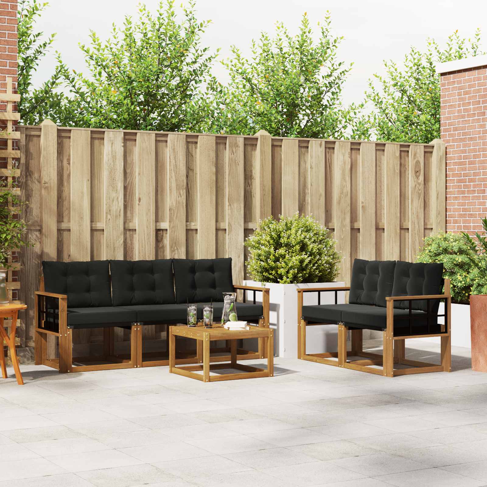 vidaXL Buiten bankenset met kussen 6 pcs Natuurlijk en Crème