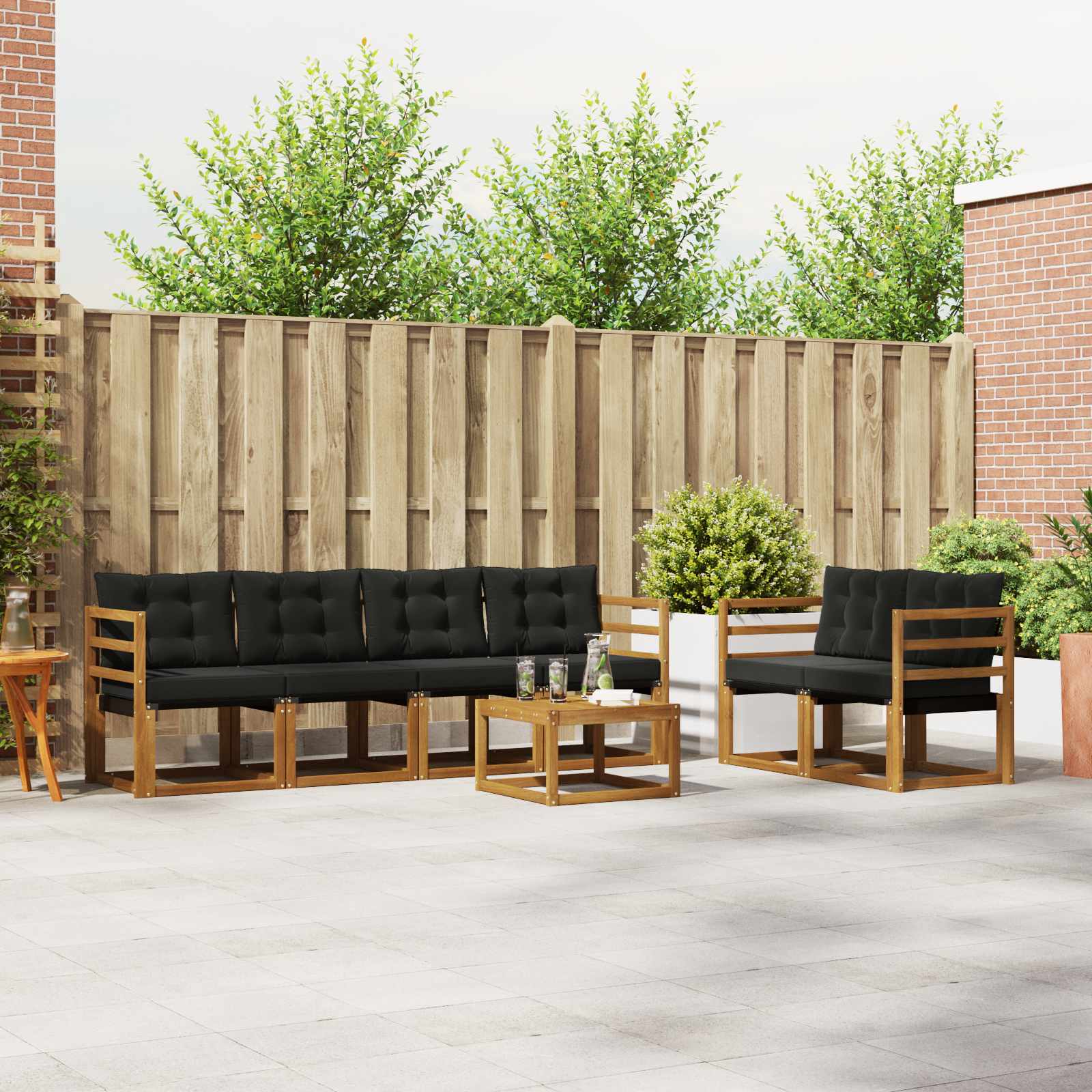vidaXL Buiten bankenset met kussen 7 pcs Natuurlijk en Crème