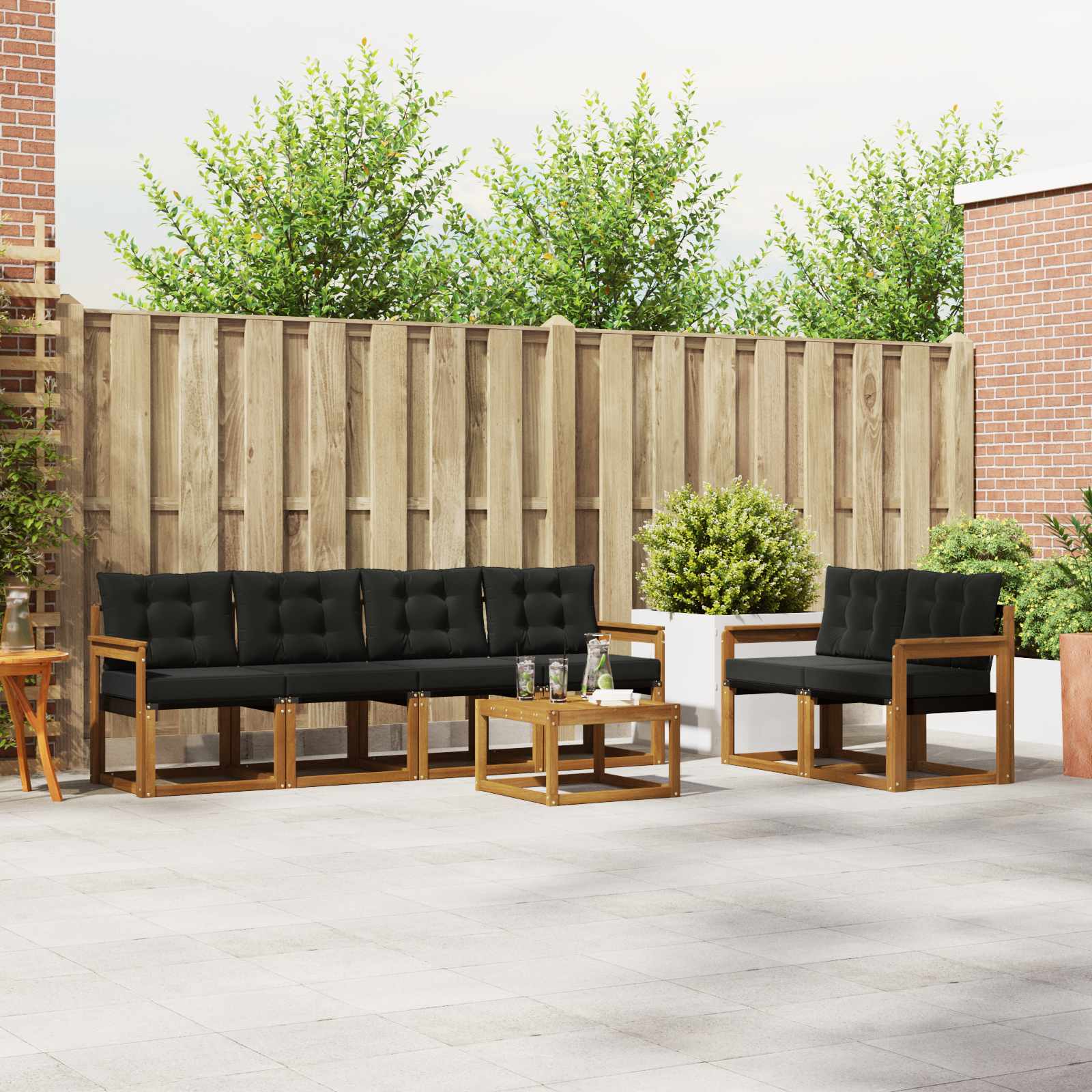 vidaXL Buiten bankenset met kussen 7 pcs Natuurlijk en Crème